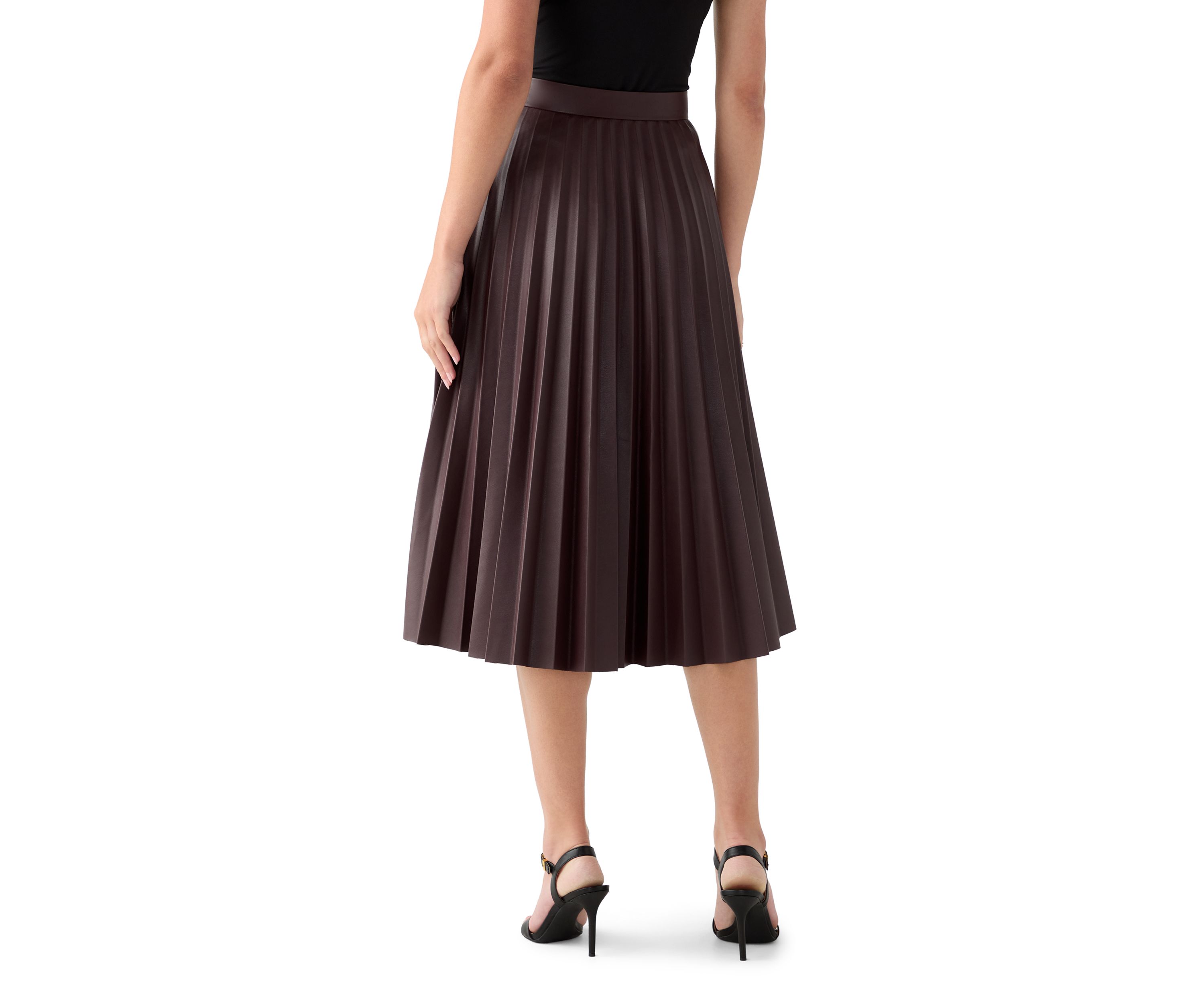 Womens Vegan Leather Long Pleated Skirt