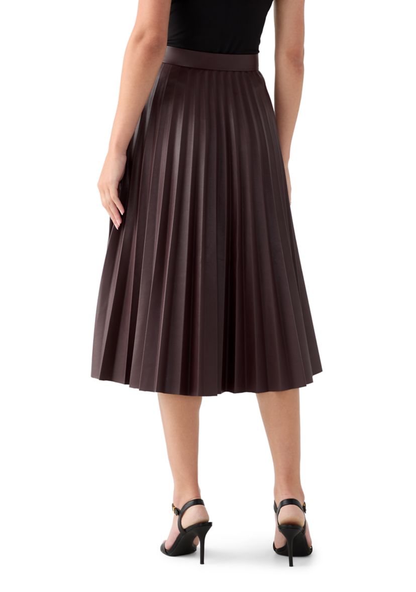 Womens Vegan Leather Long Pleated Skirt