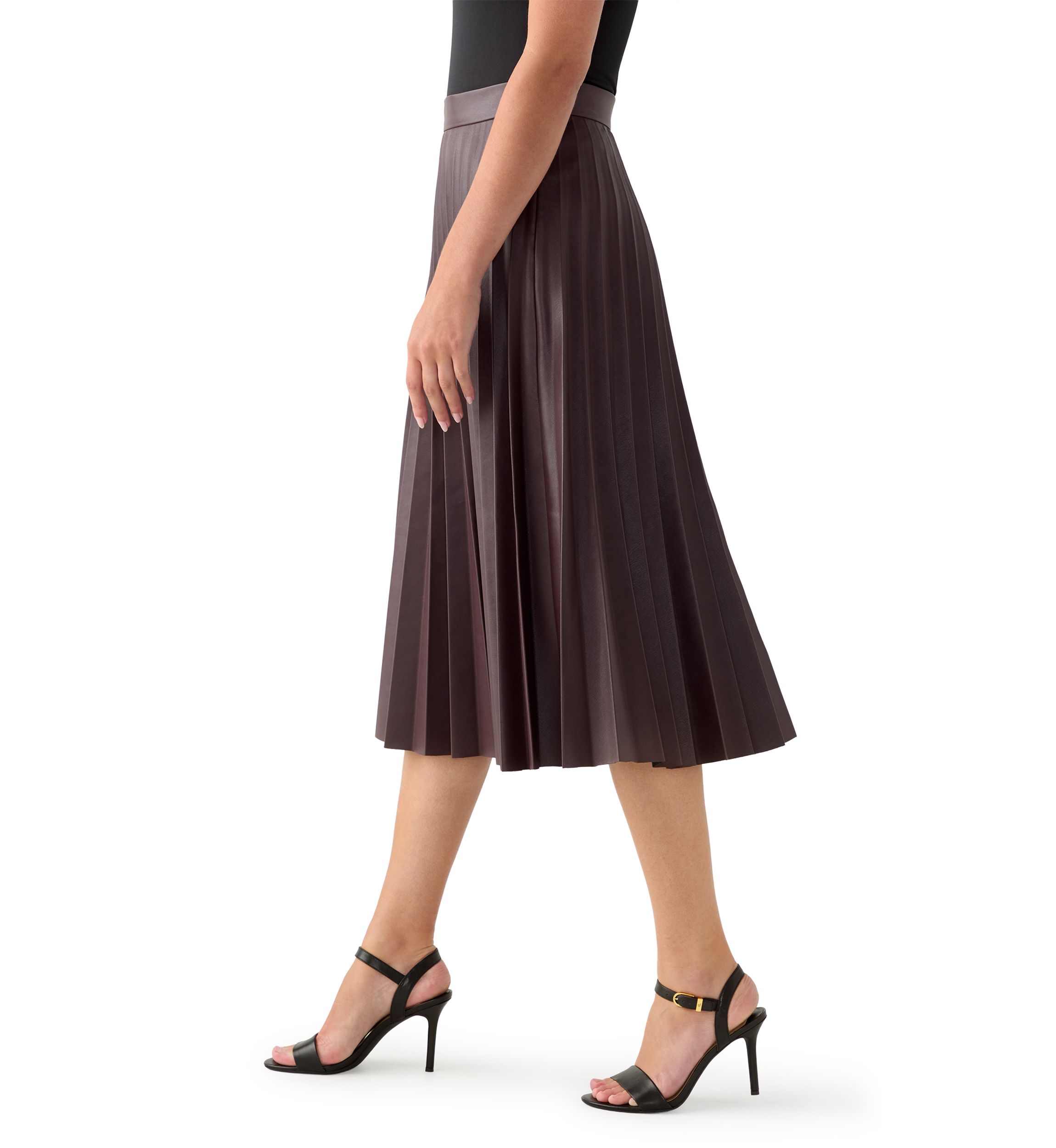 Womens Vegan Leather Long Pleated Skirt