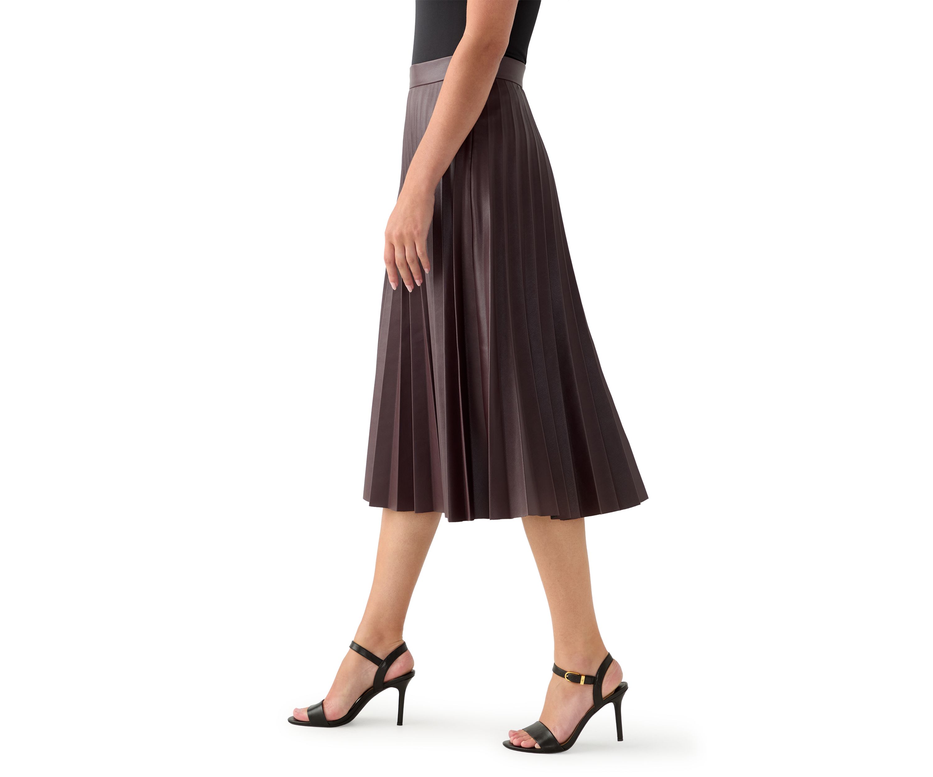 Womens Vegan Leather Long Pleated Skirt