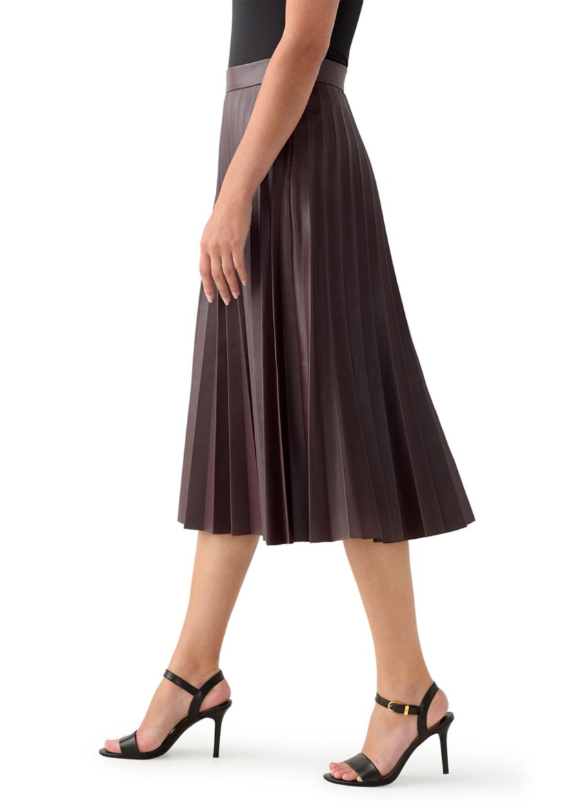 Womens Vegan Leather Long Pleated Skirt