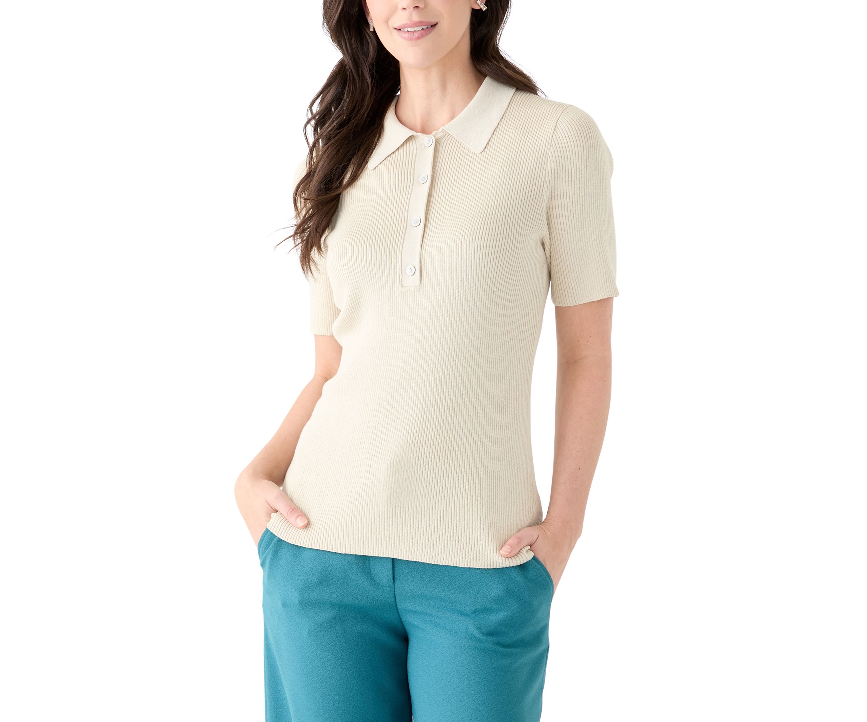 Womens Short Sleeve Johnny Collar Top
