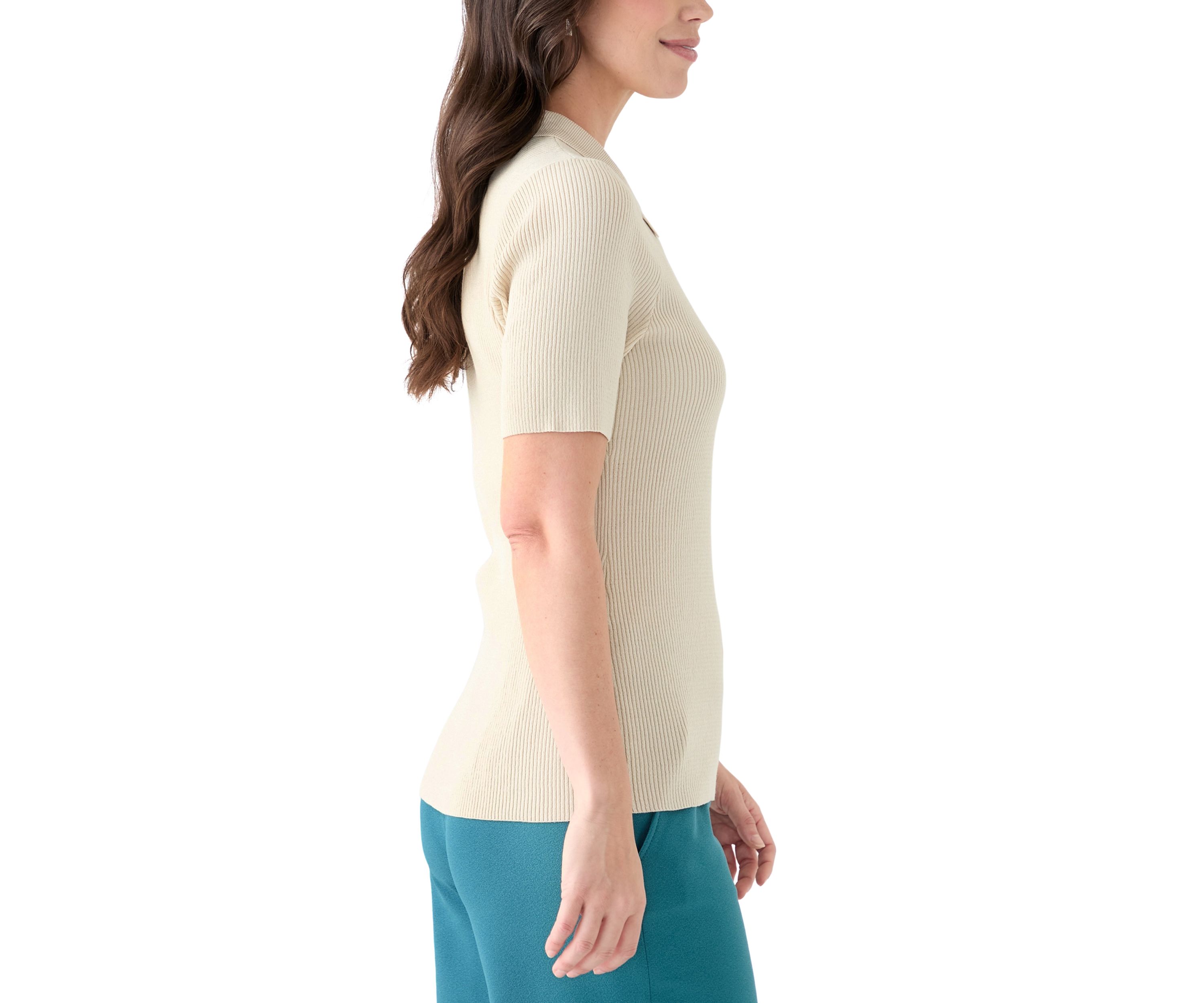 Womens Short Sleeve Johnny Collar Top
