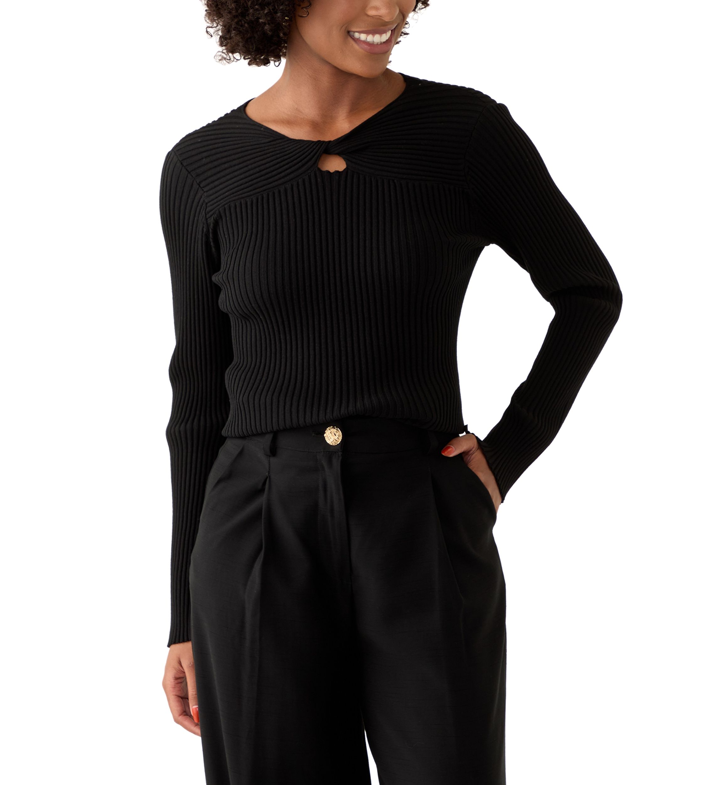 Womens Long Sleeve Twist Neck Top