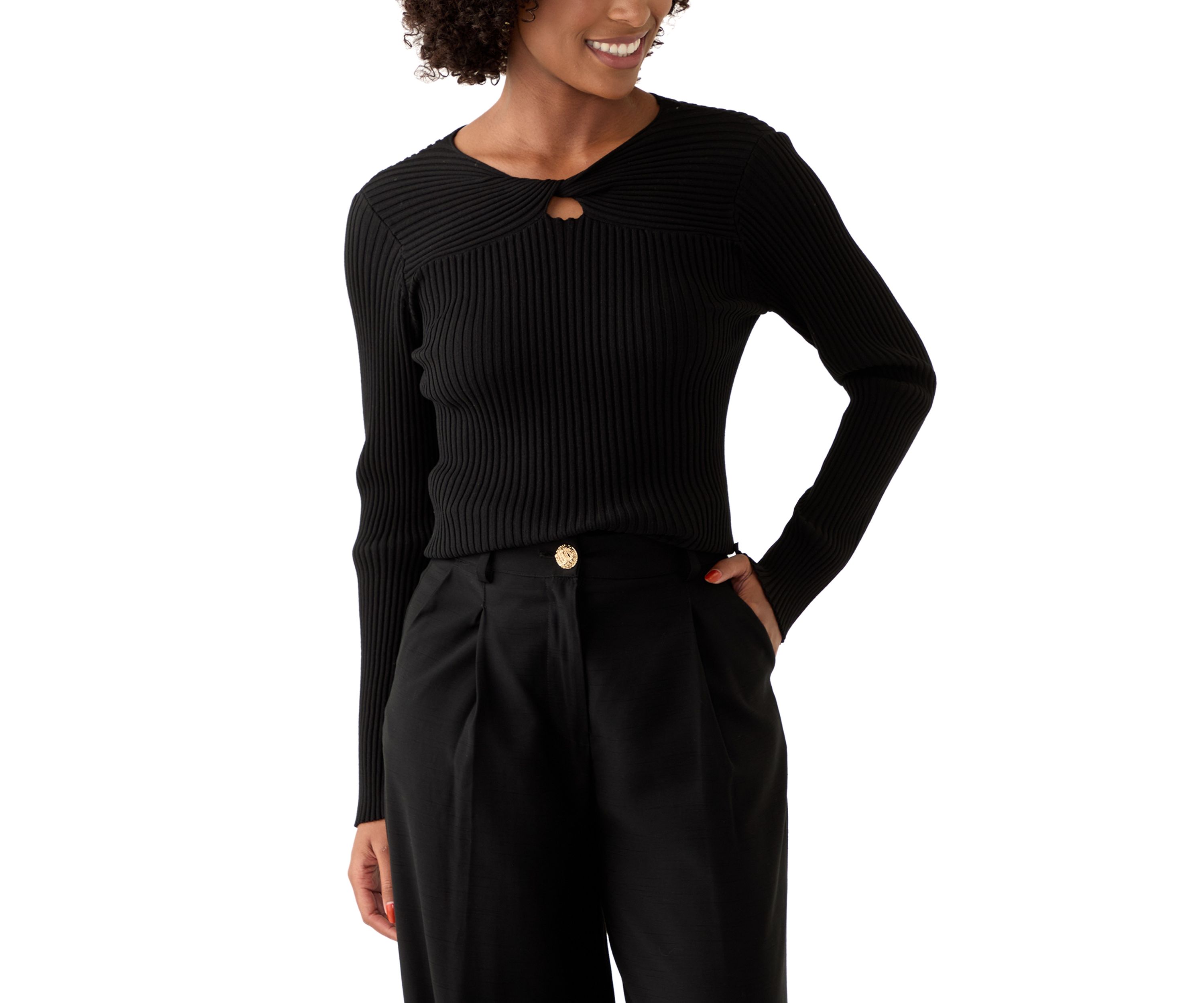Womens Long Sleeve Twist Neck Top