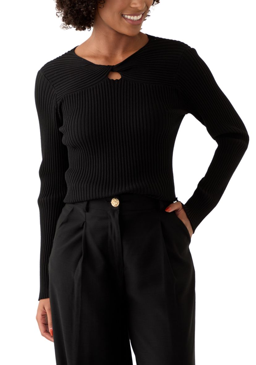 Womens Long Sleeve Twist Neck Top