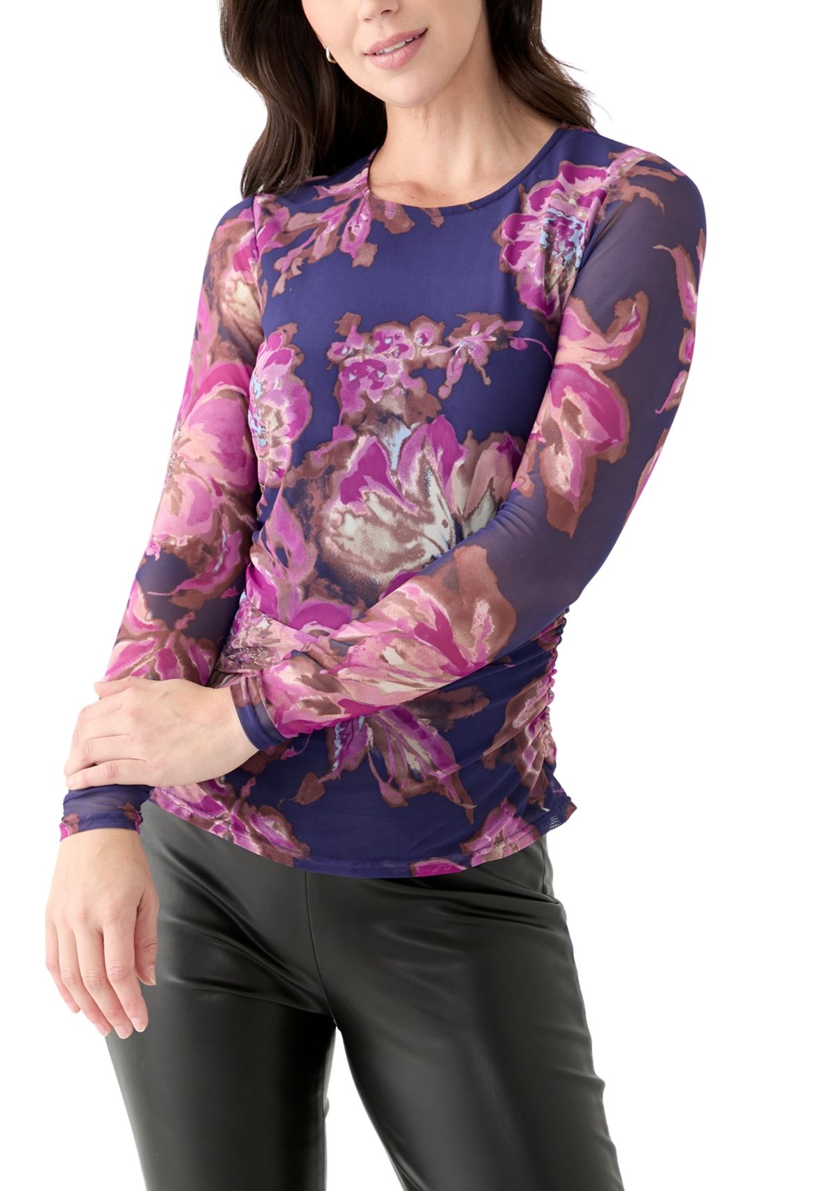 Womens Long Sleeve Printed Mesh Top