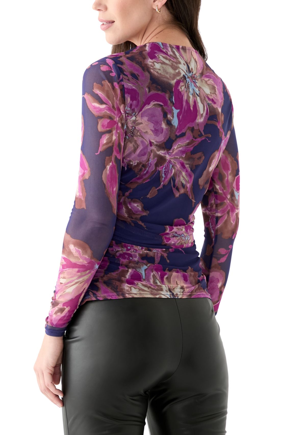 Womens Long Sleeve Printed Mesh Top