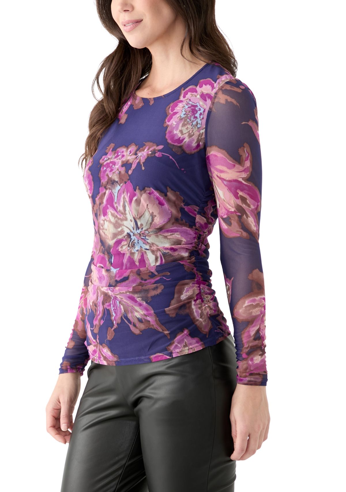 Womens Long Sleeve Printed Mesh Top