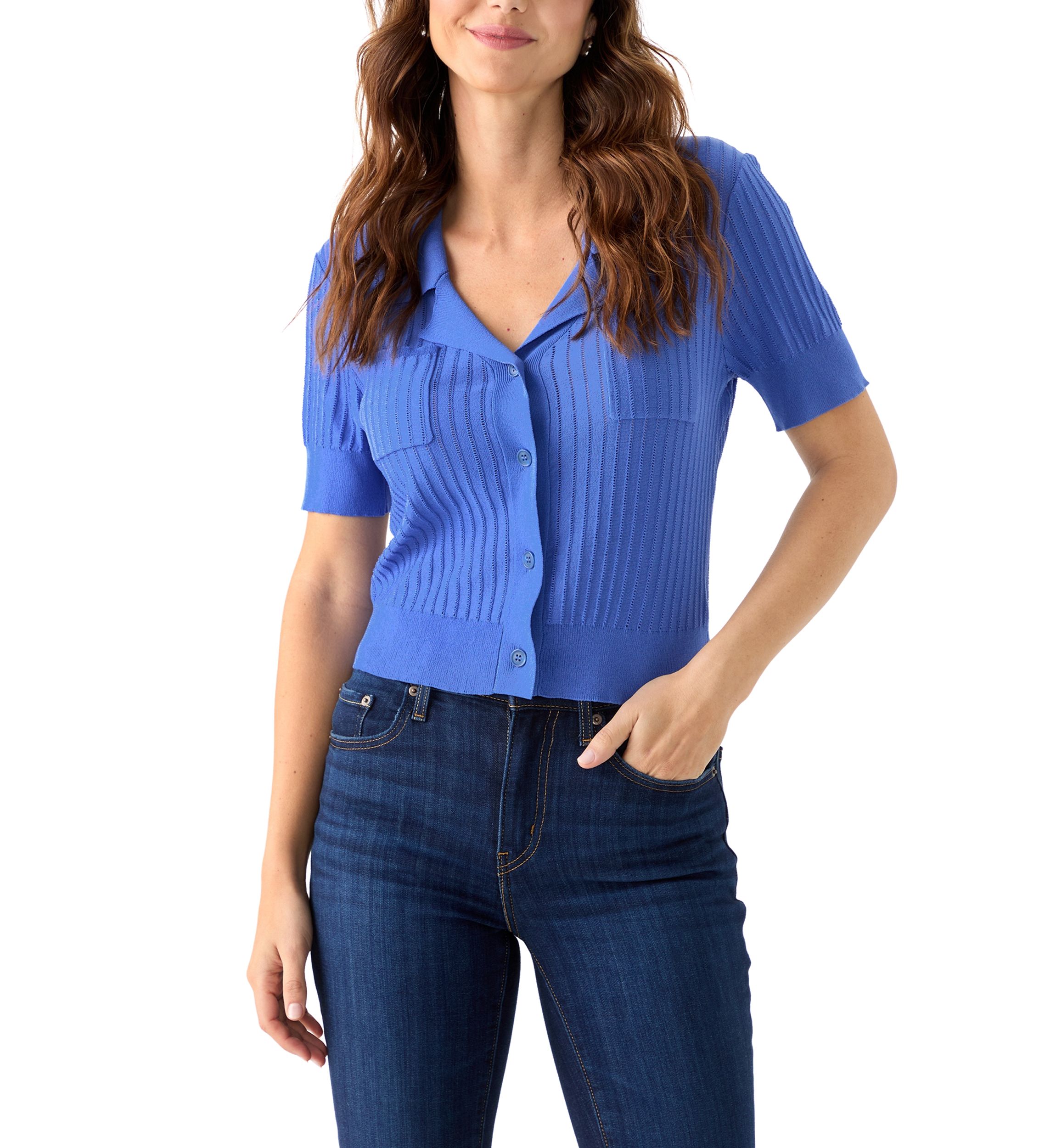 Womens Knit Button Down Blouse