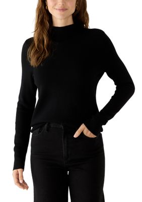 Tahari Women's Long Sleeve Funnel Neck Sweater, Black, XL