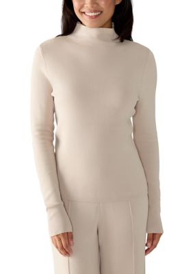 Tahari Women's Long Sleeve Funnel Neck Sweater, Ivory, XL