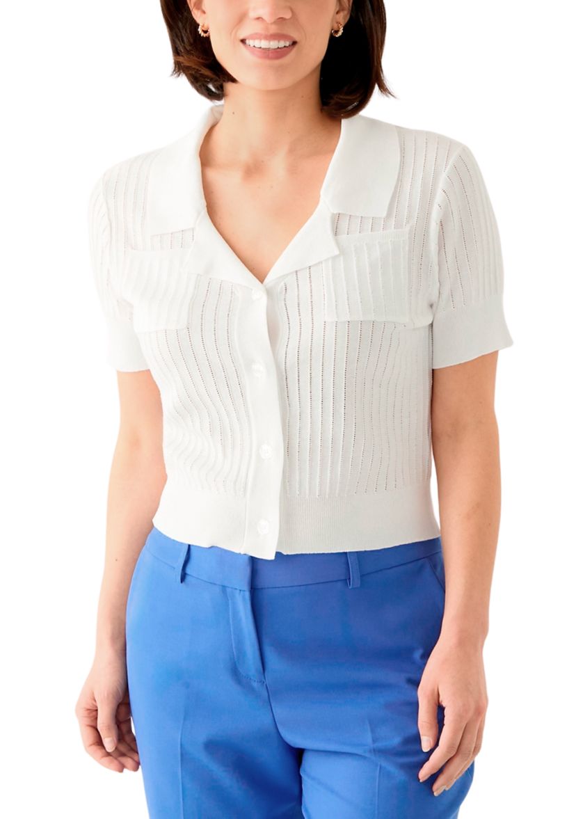 Petite Notch Collar Rib Knit Top 
