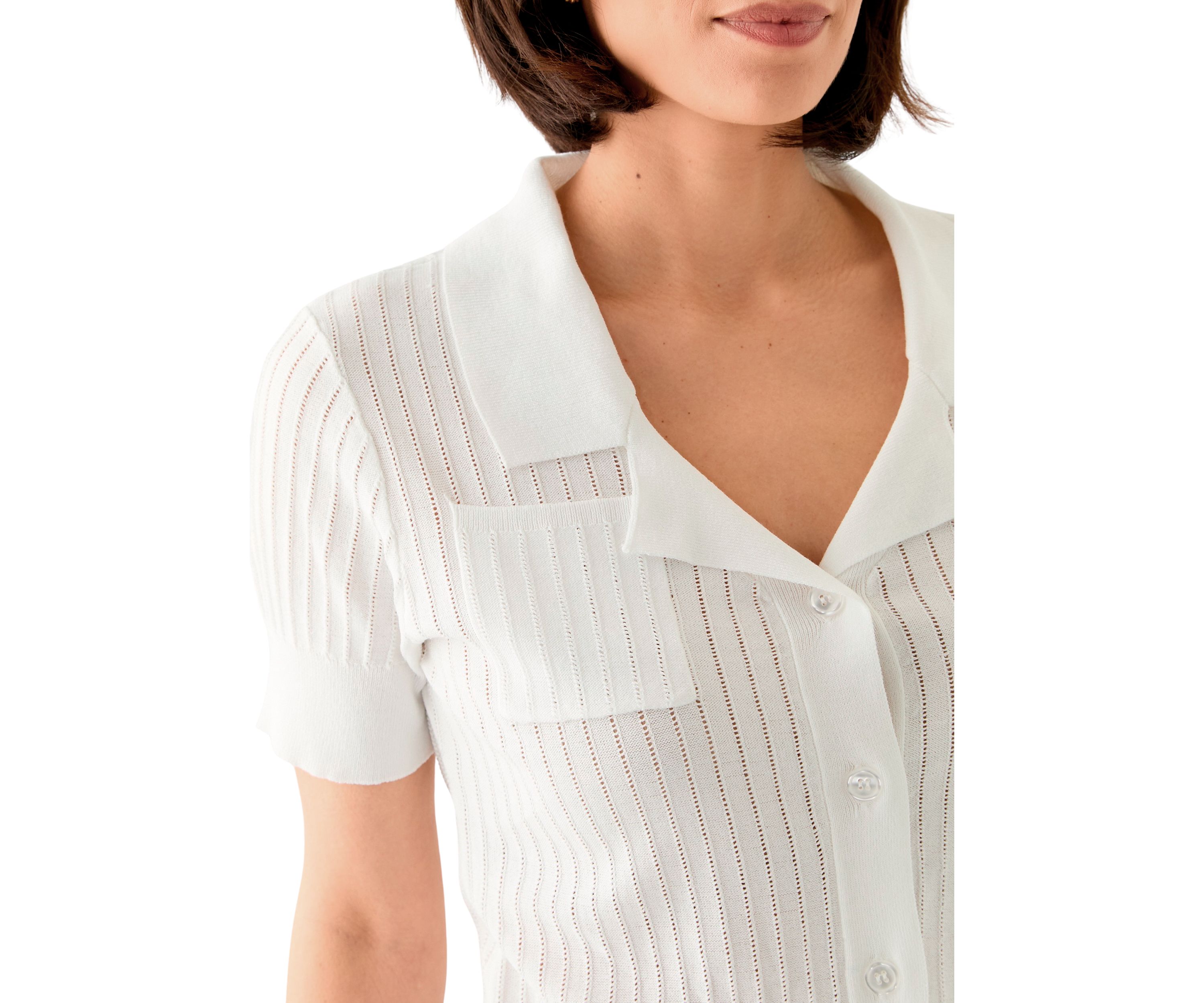 Petite Notch Collar Rib Knit Top 