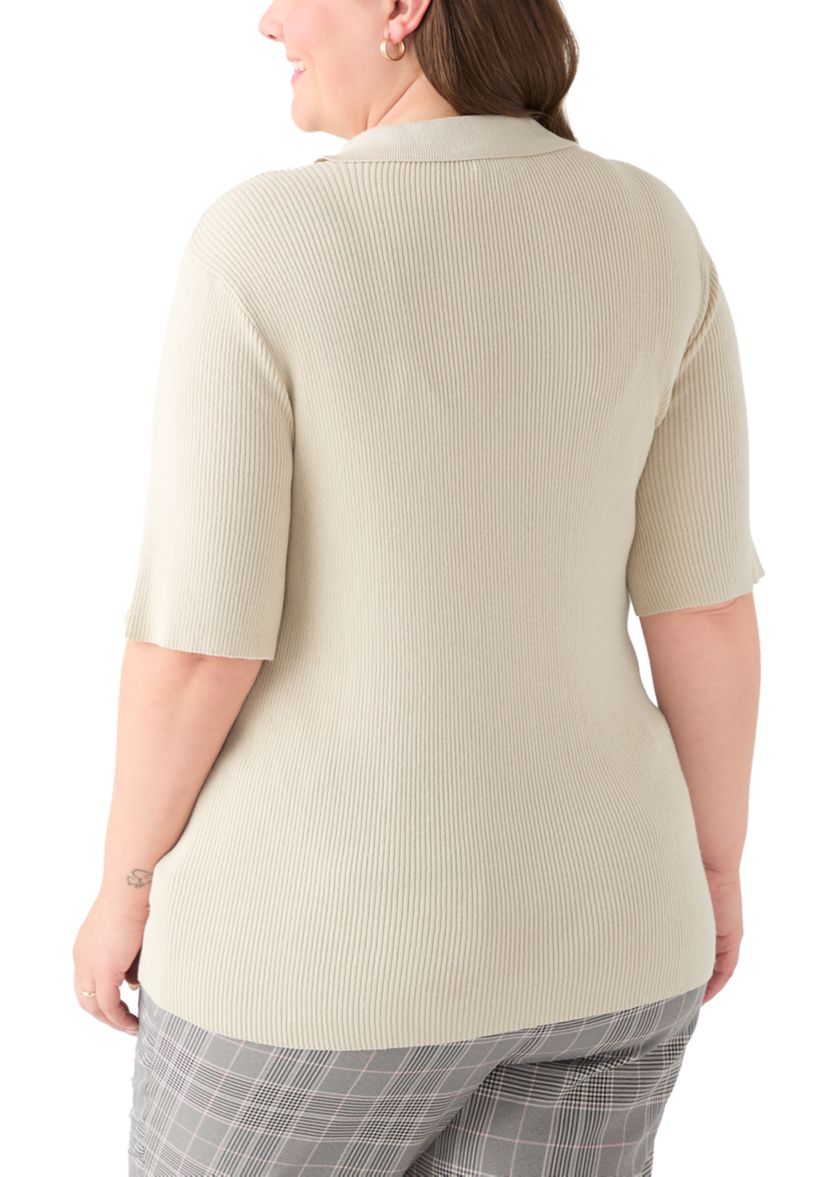 Plus Size Elbow Sleeve Johnny Collar Top 