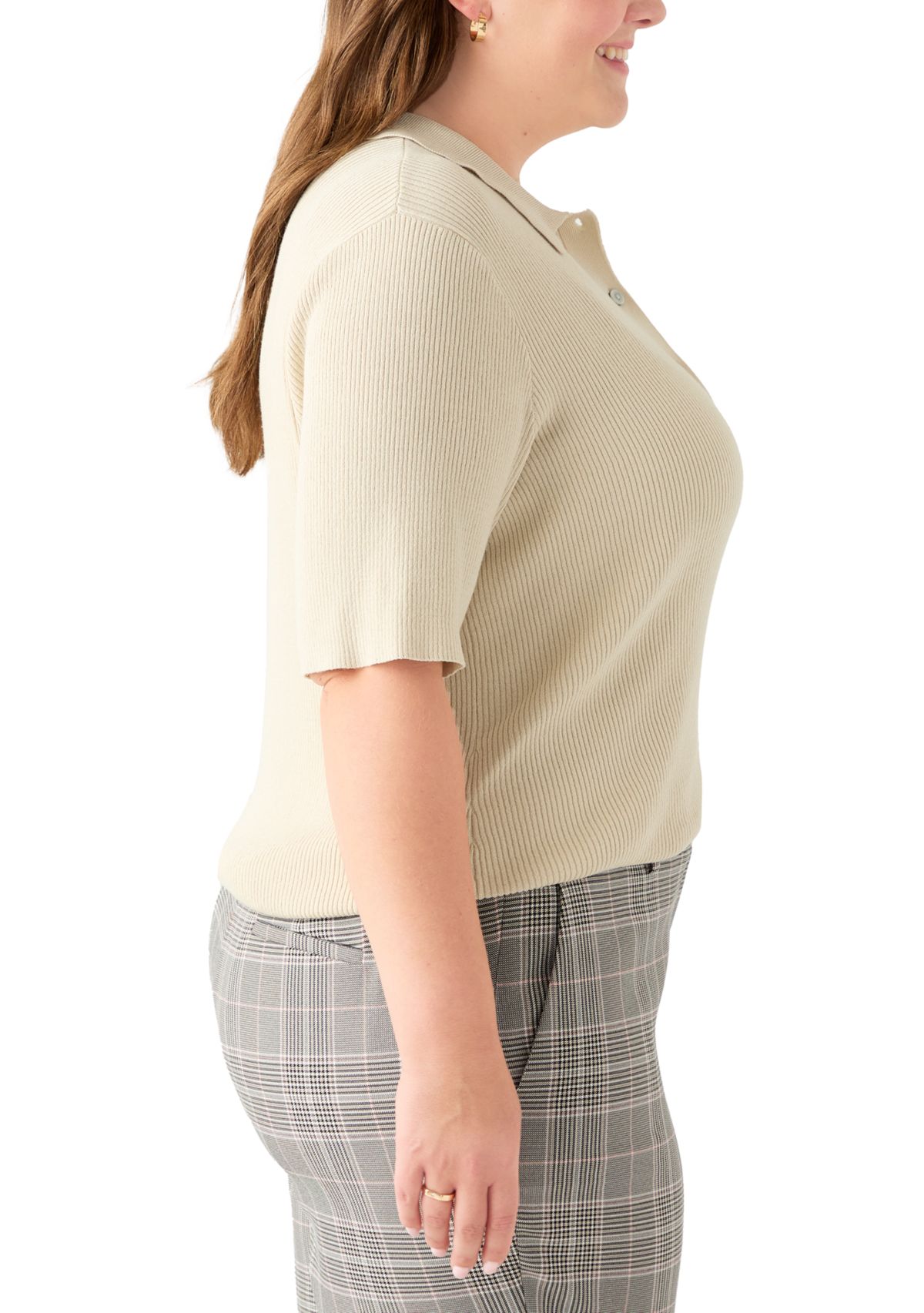 Plus Size Elbow Sleeve Johnny Collar Top 