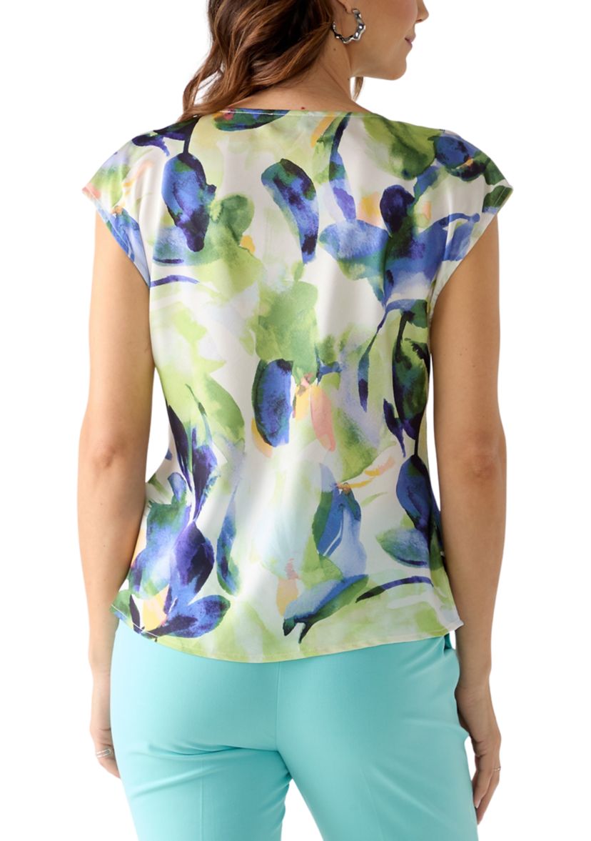 Womens Satin Cowl Neck Printed Top