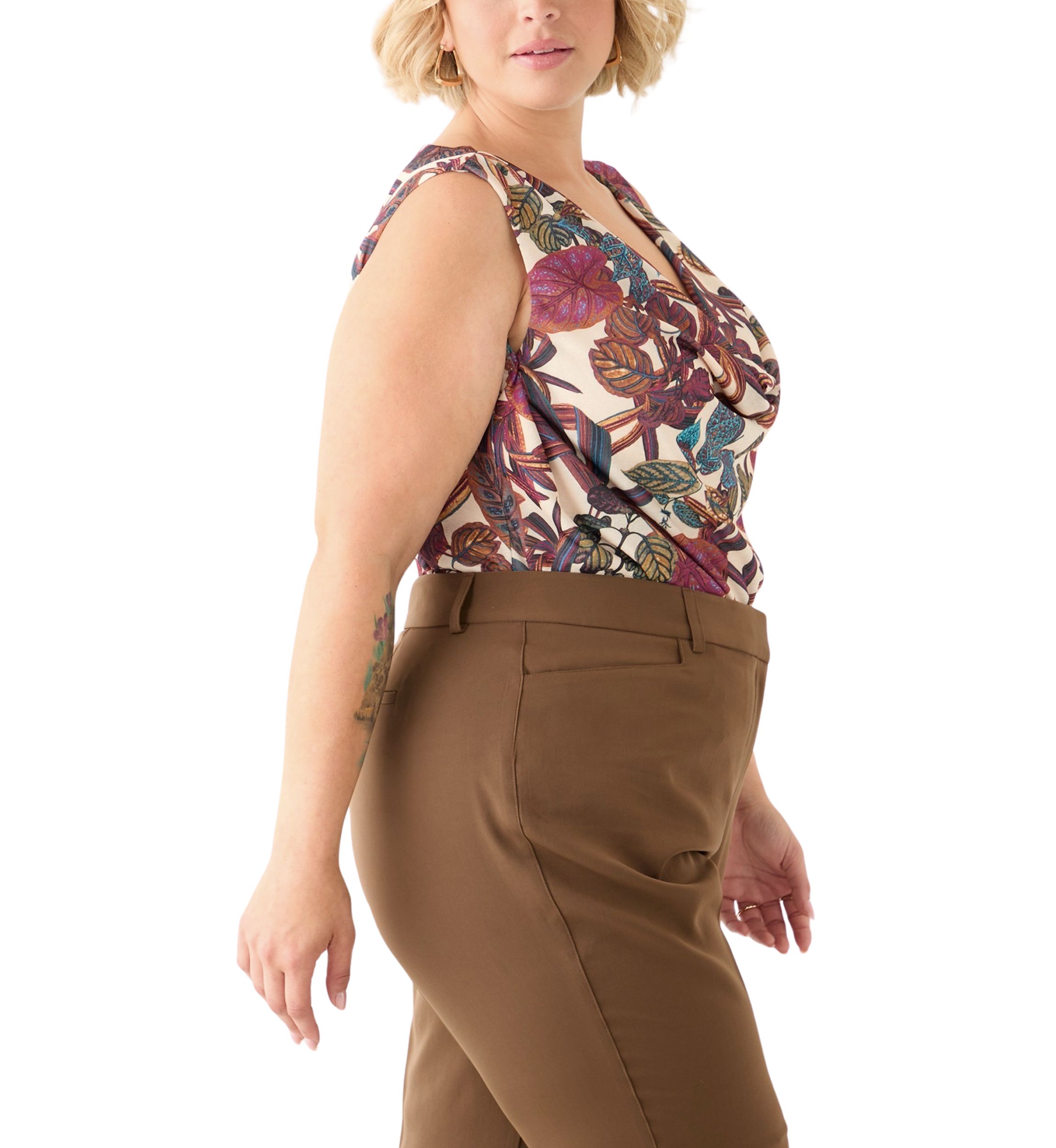 Plus Size Printed Cowl Neck Blouse
