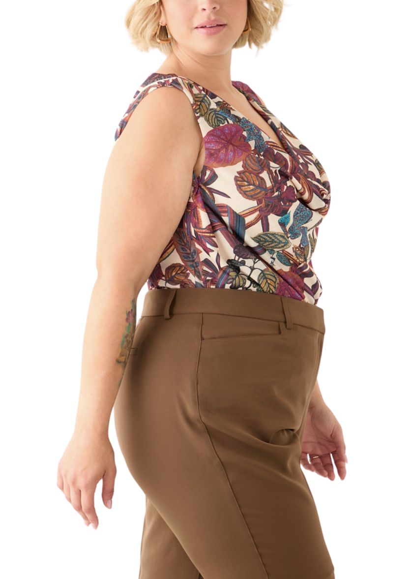 Plus Size Printed Cowl Neck Blouse