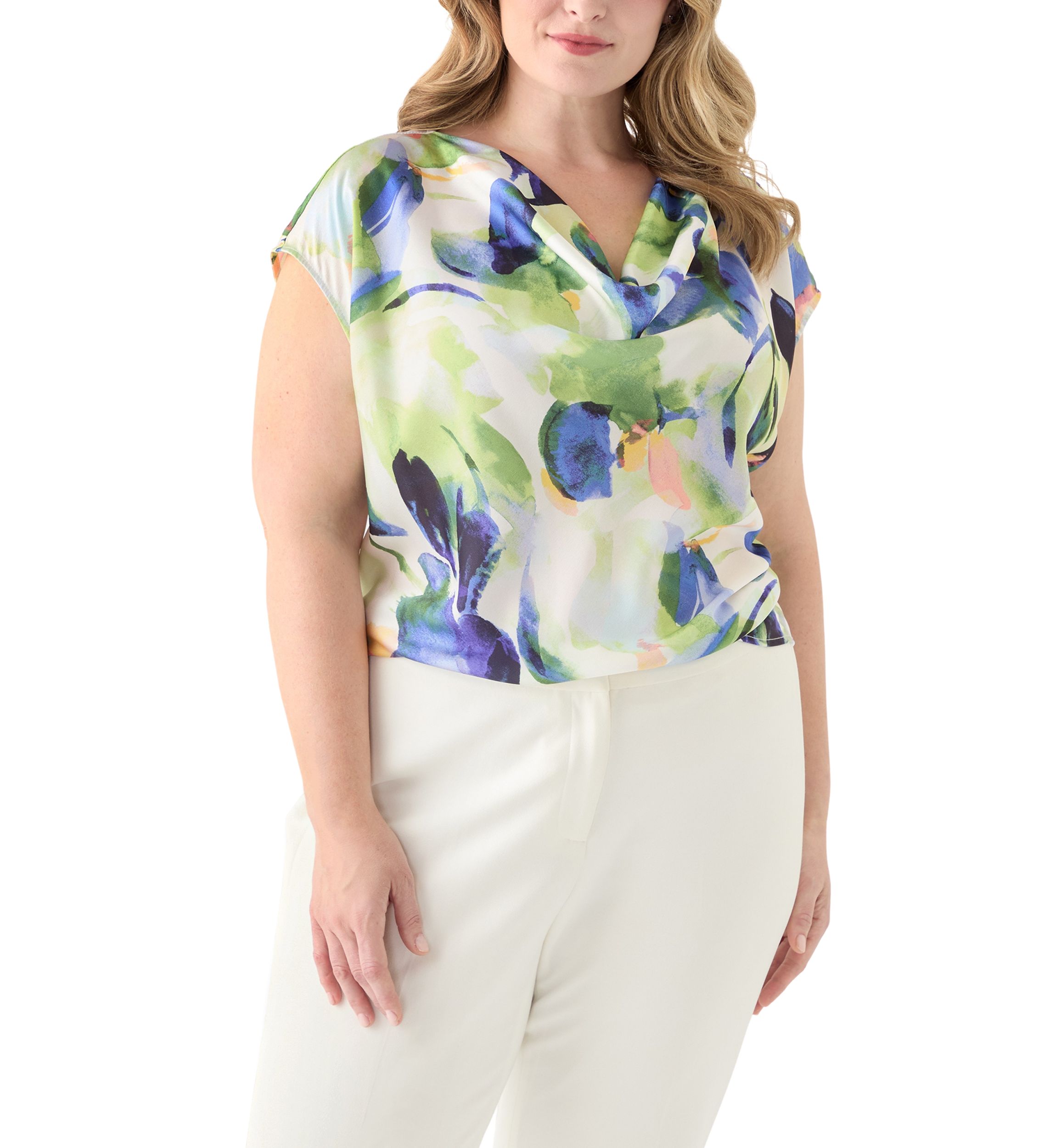 Plus Size Cowl Neck Satin Top