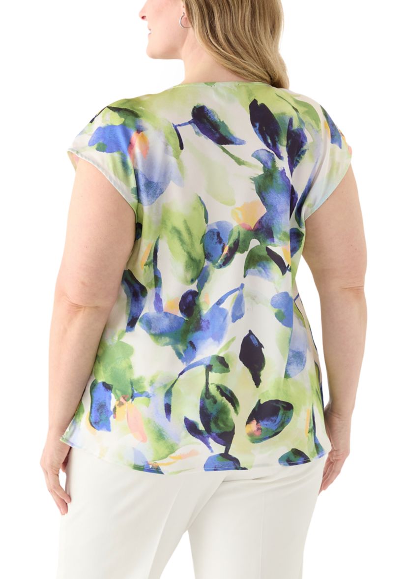 Plus Size Cowl Neck Satin Top