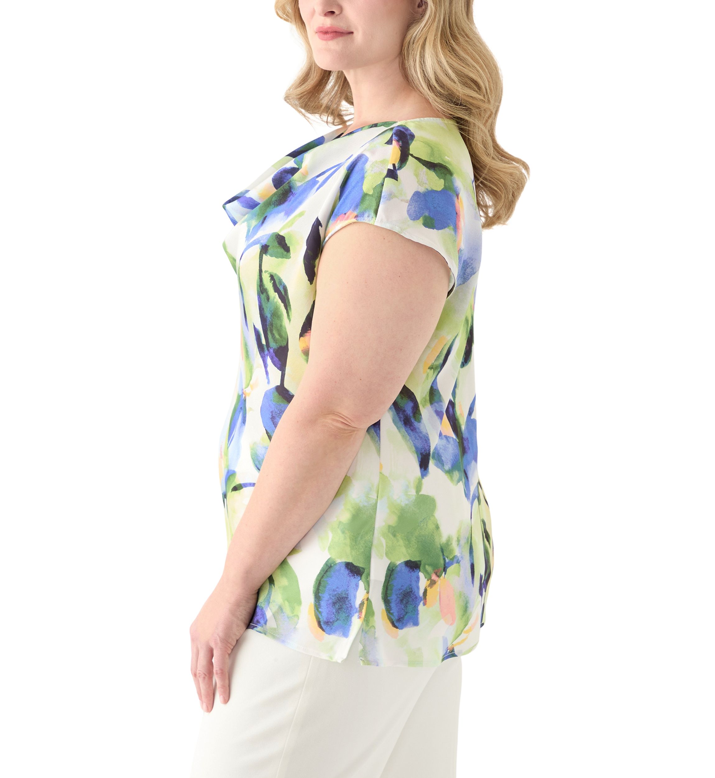 Plus Size Cowl Neck Satin Top