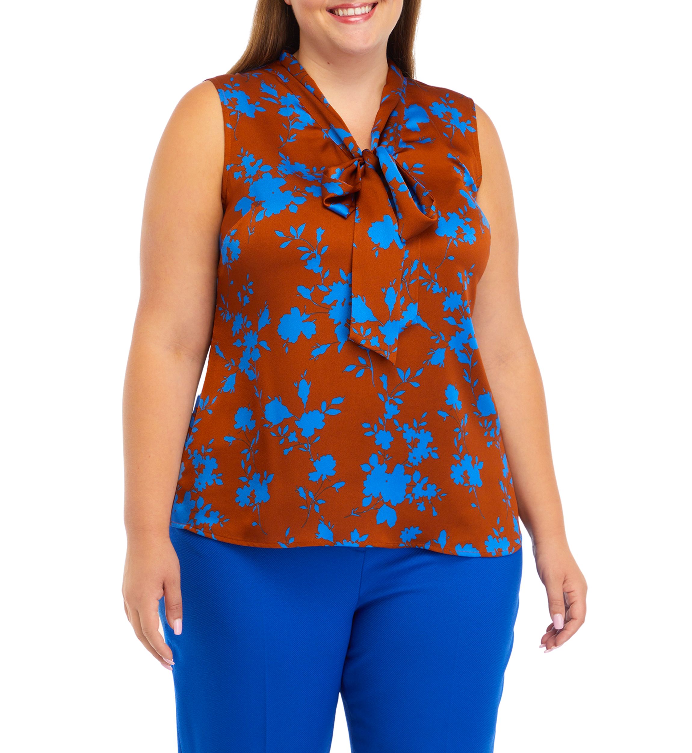 Plus Size Satin Bow Blouse