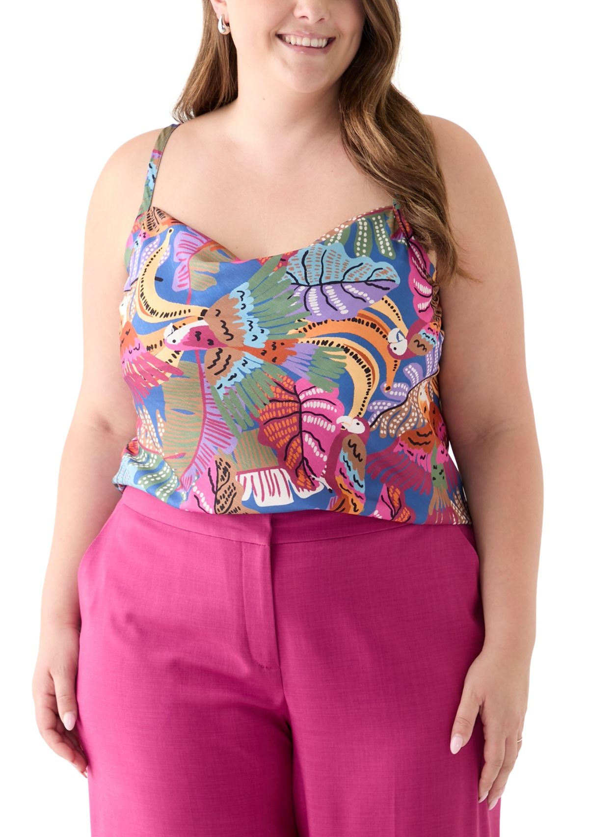 Plus Size Linen Like Printed Camisole Top