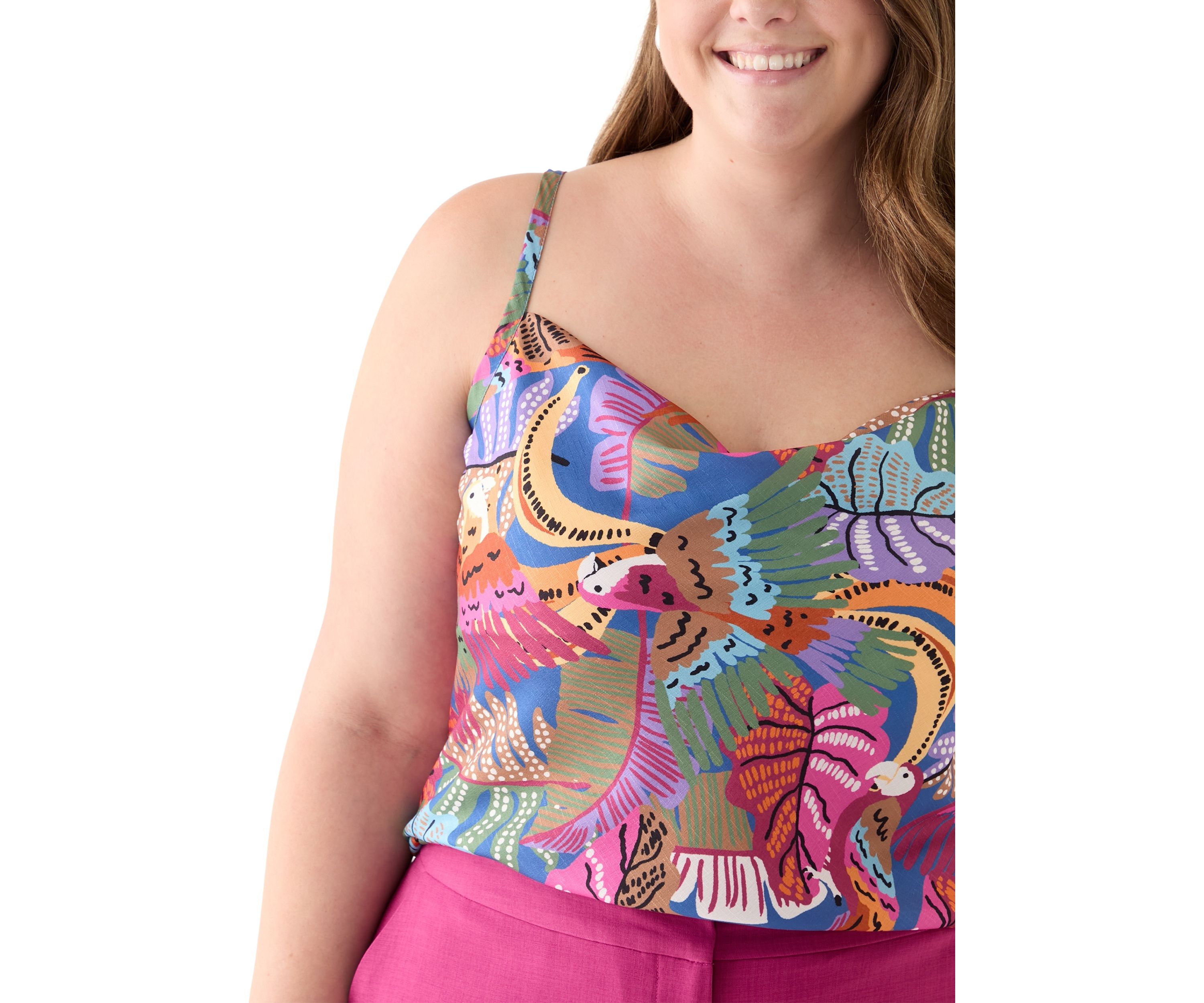 Plus Size Linen Like Printed Camisole Top