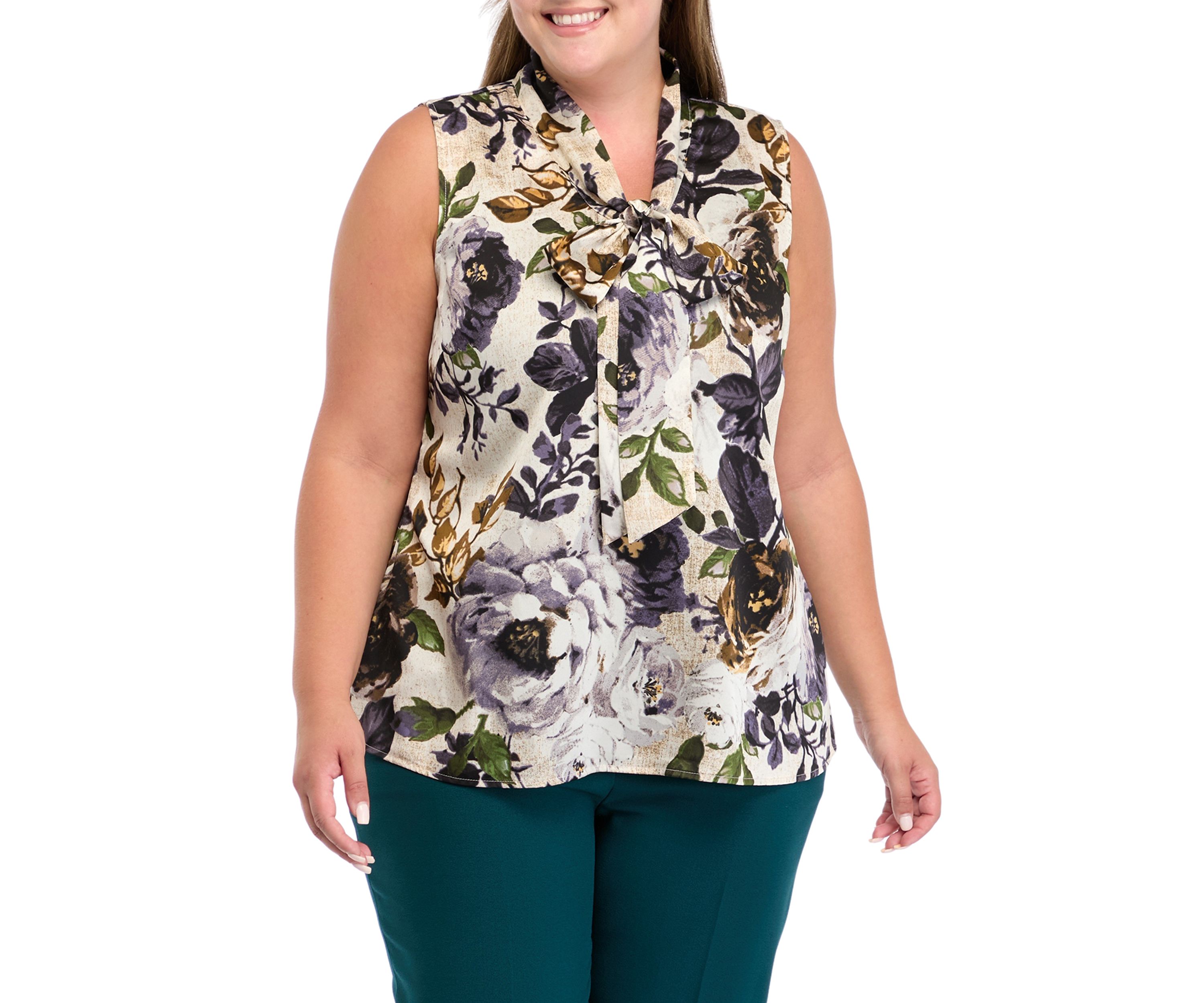 Plus Size Satin Bow Blouse