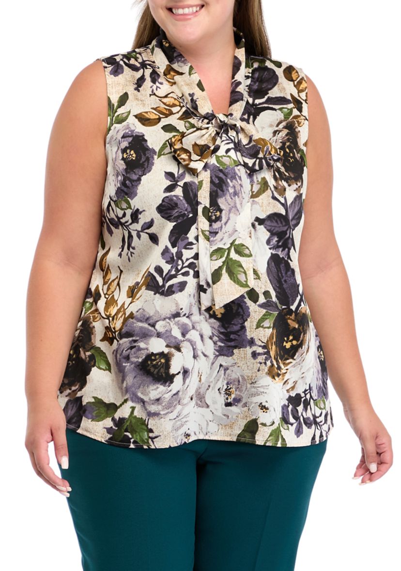Plus Size Satin Bow Blouse