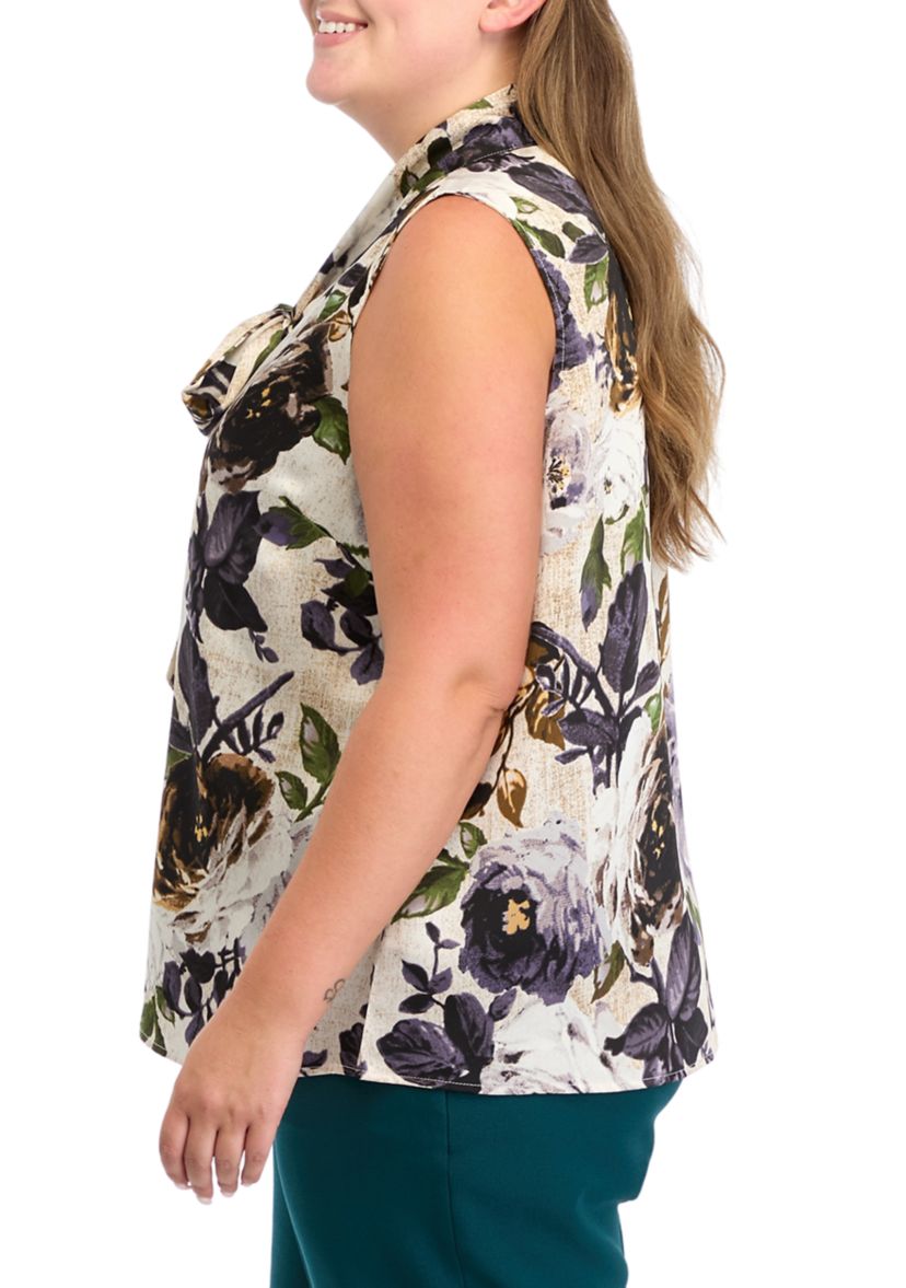 Plus Size Satin Bow Blouse