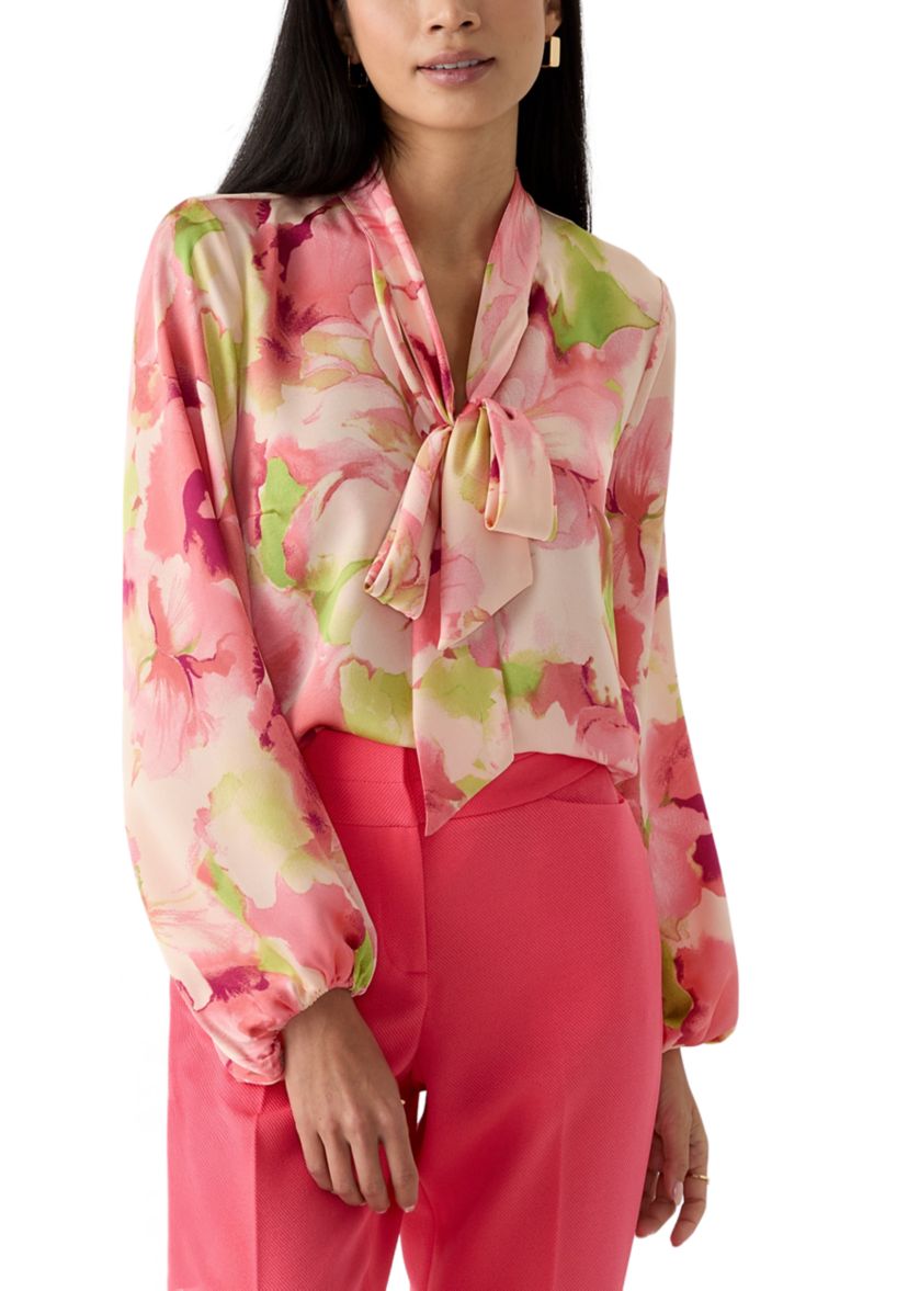 Petite Blouson Sleeve Floral Satin Blouse
