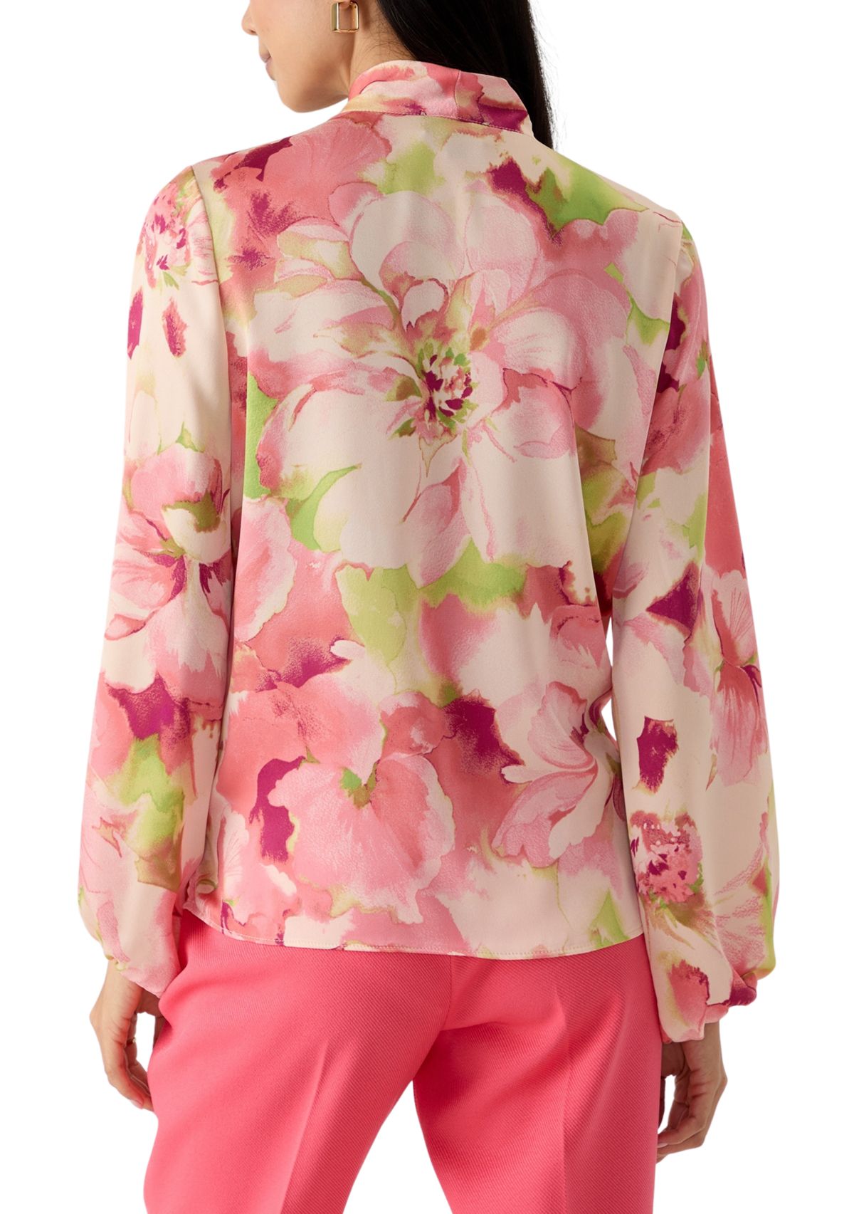 Petite Blouson Sleeve Floral Satin Blouse