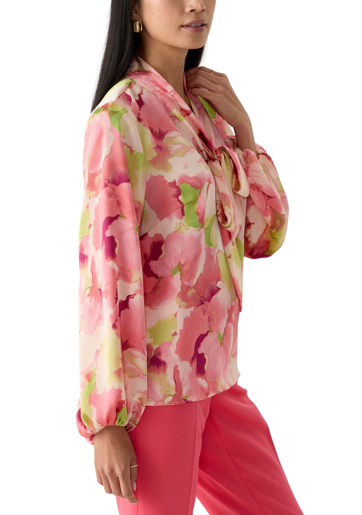 Petite Blouson Sleeve Floral Satin Blouse