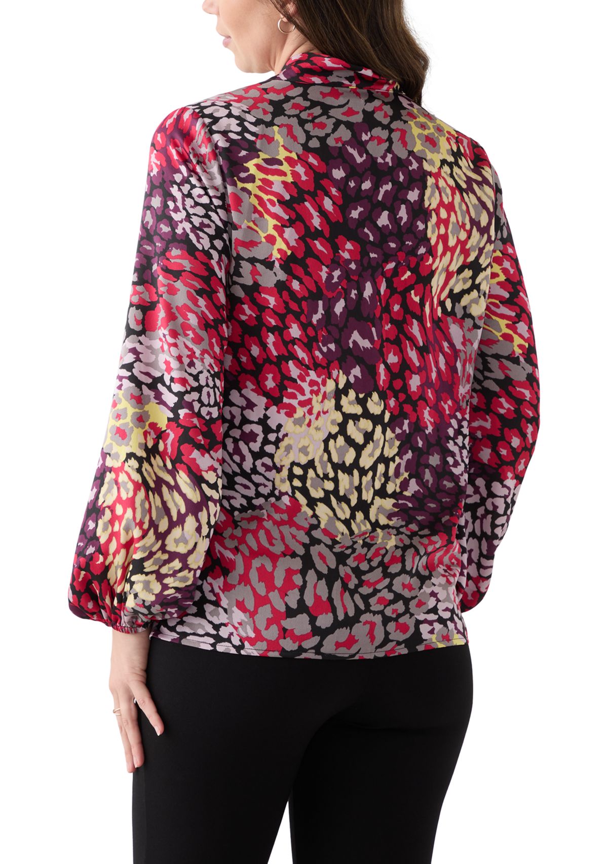 Womens Long Sleeve Satin Tie Neck Top