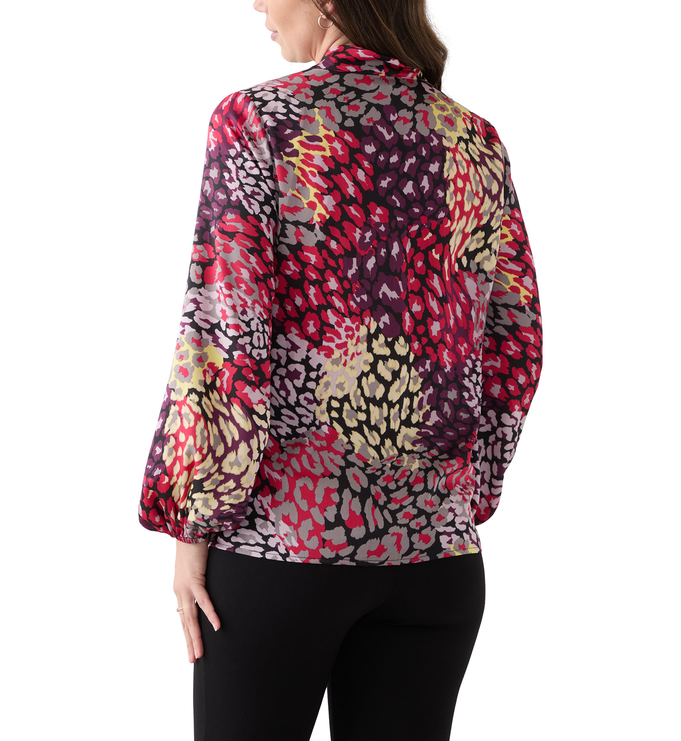 Womens Long Sleeve Satin Tie Neck Top