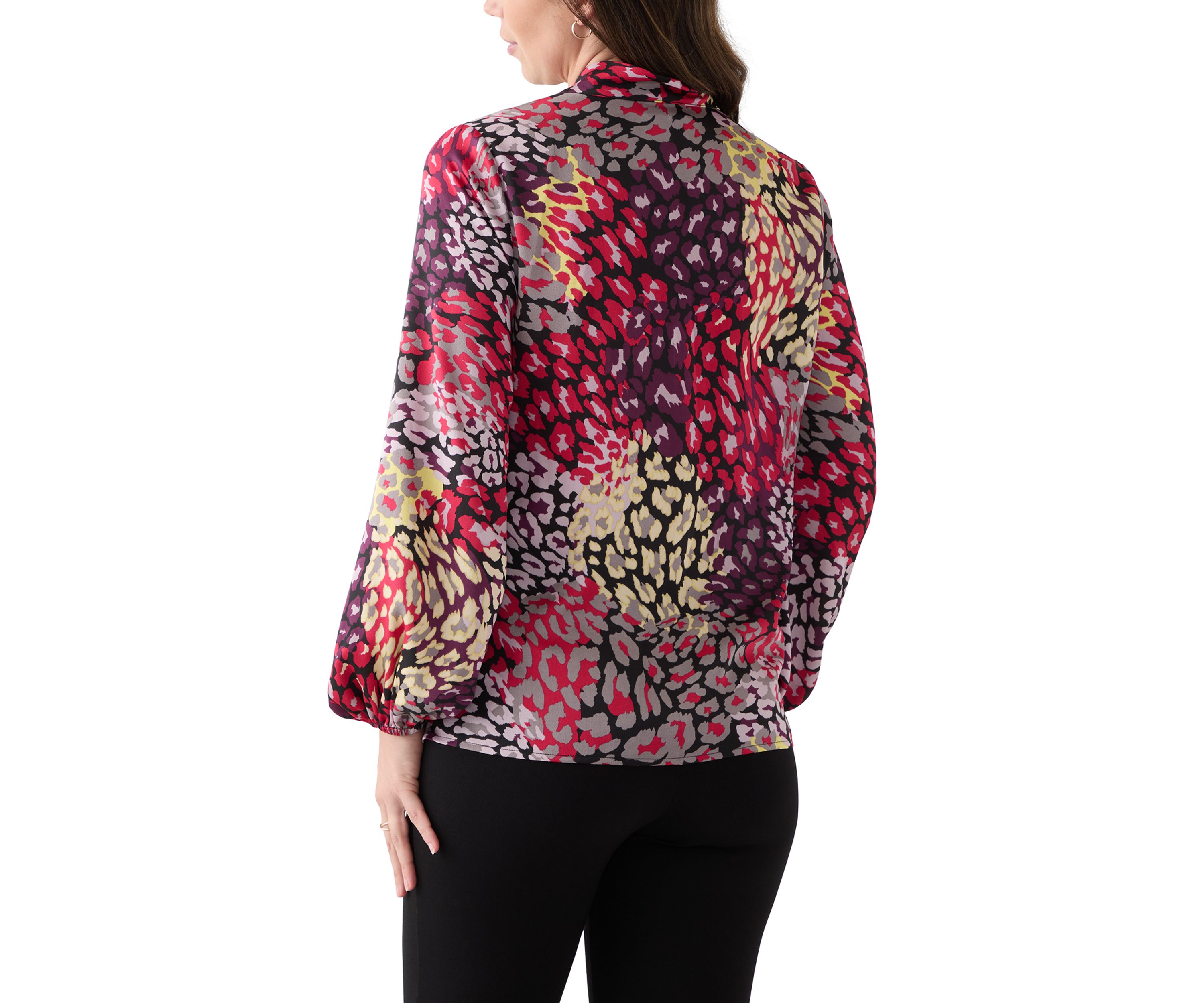 Womens Long Sleeve Satin Tie Neck Top