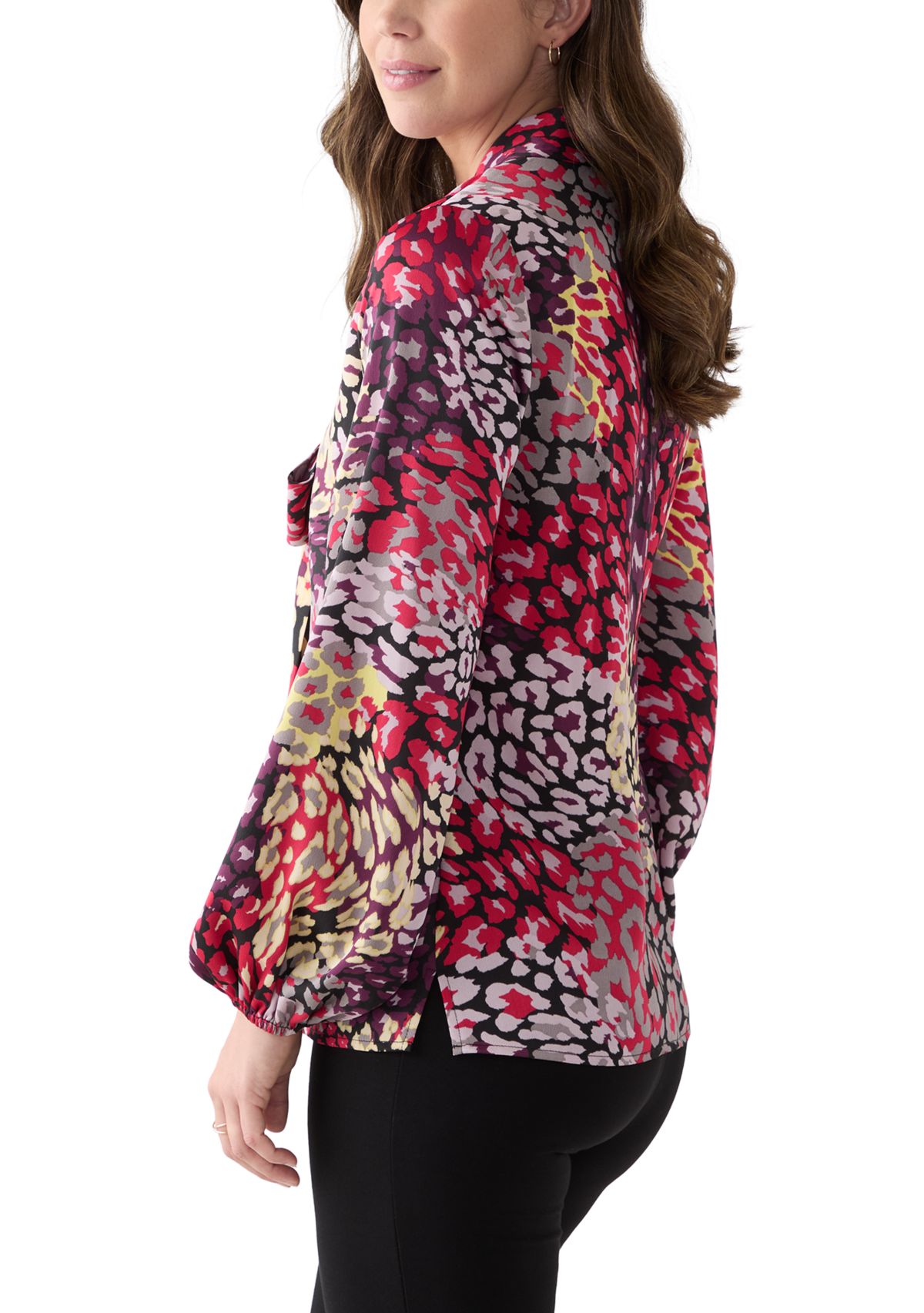 Womens Long Sleeve Satin Tie Neck Top