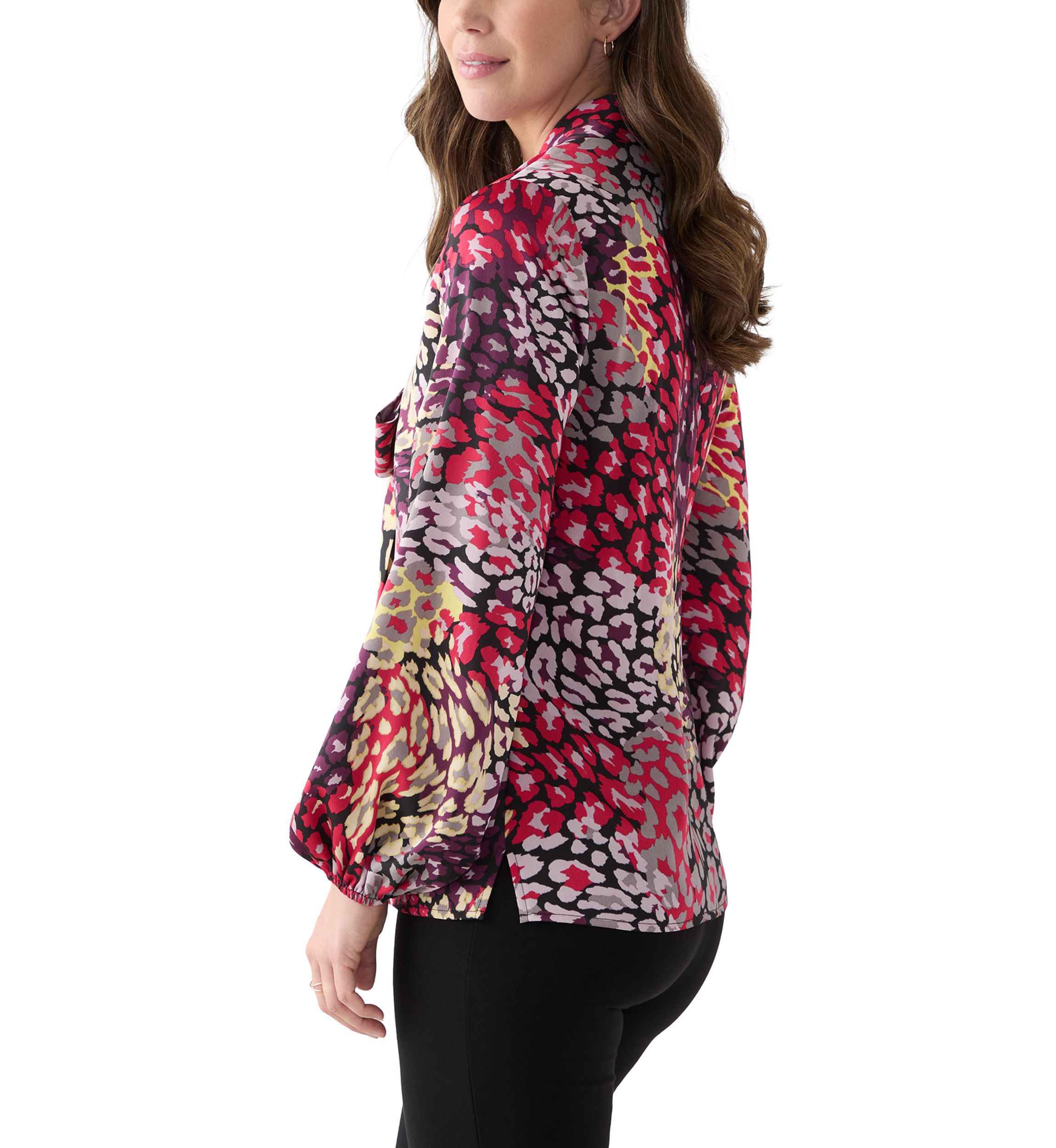 Womens Long Sleeve Satin Tie Neck Top