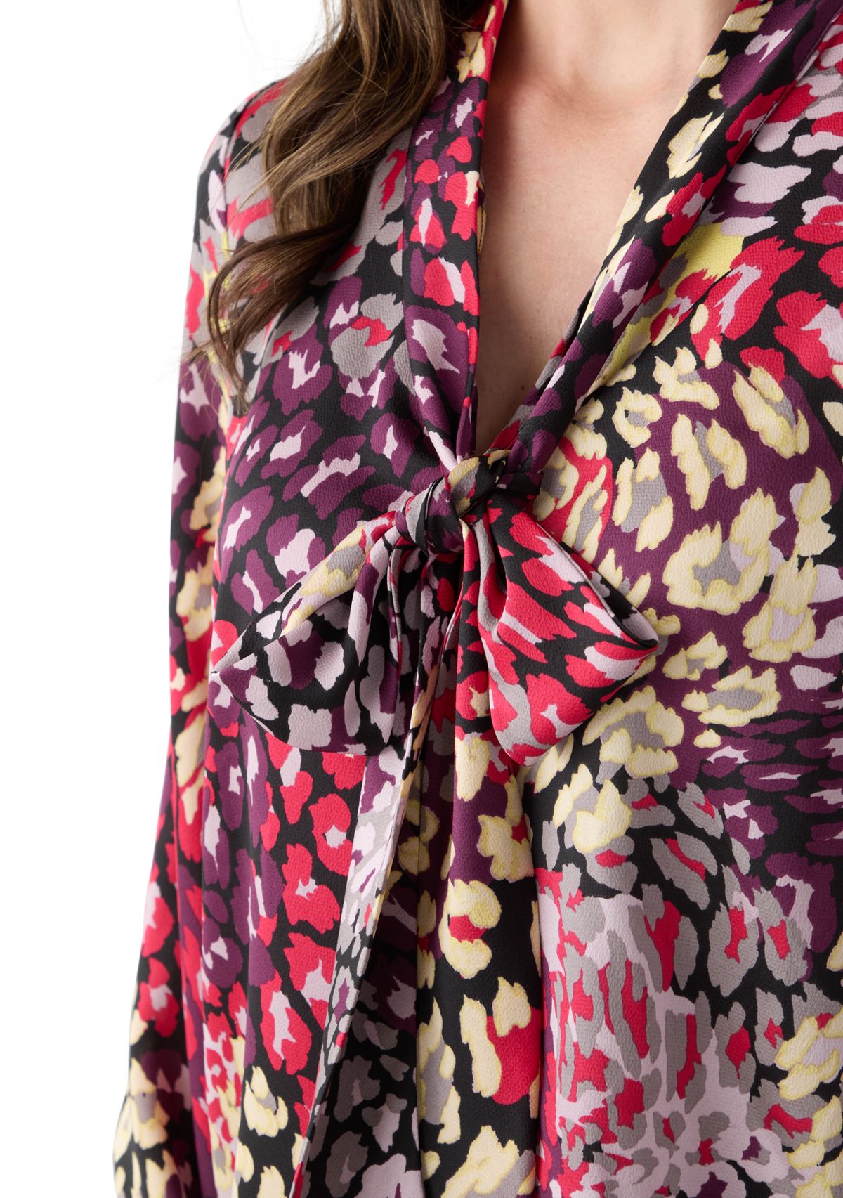 Womens Long Sleeve Satin Tie Neck Top