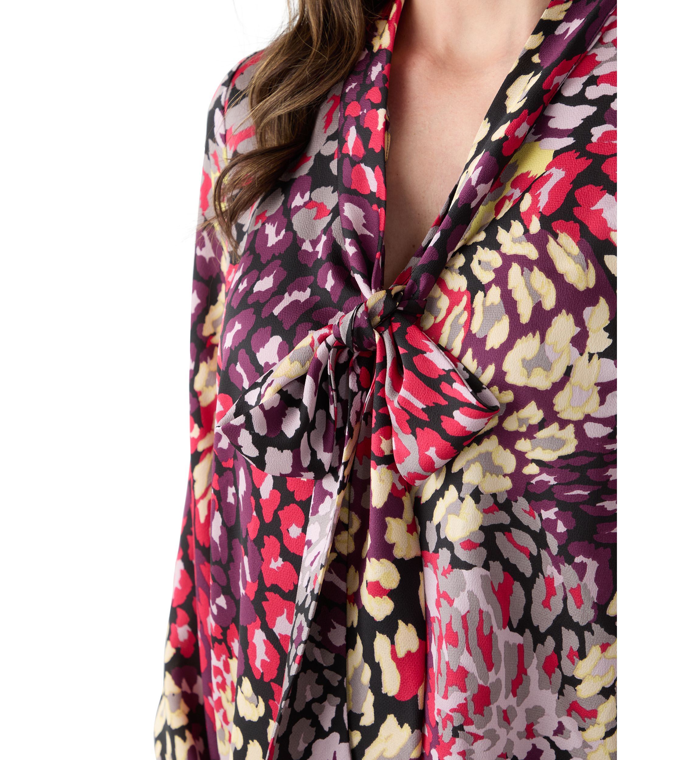 Womens Long Sleeve Satin Tie Neck Top