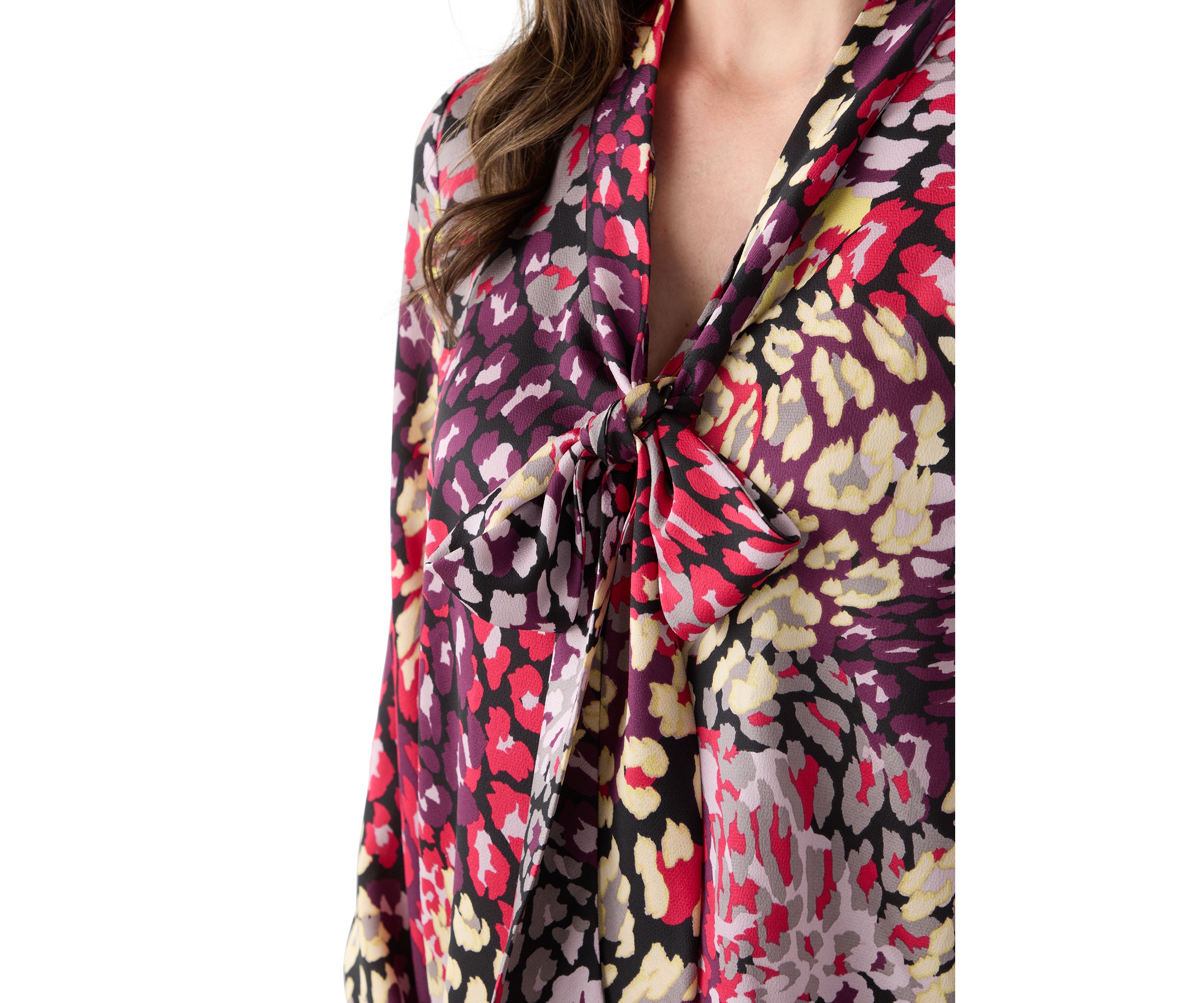 Womens Long Sleeve Satin Tie Neck Top