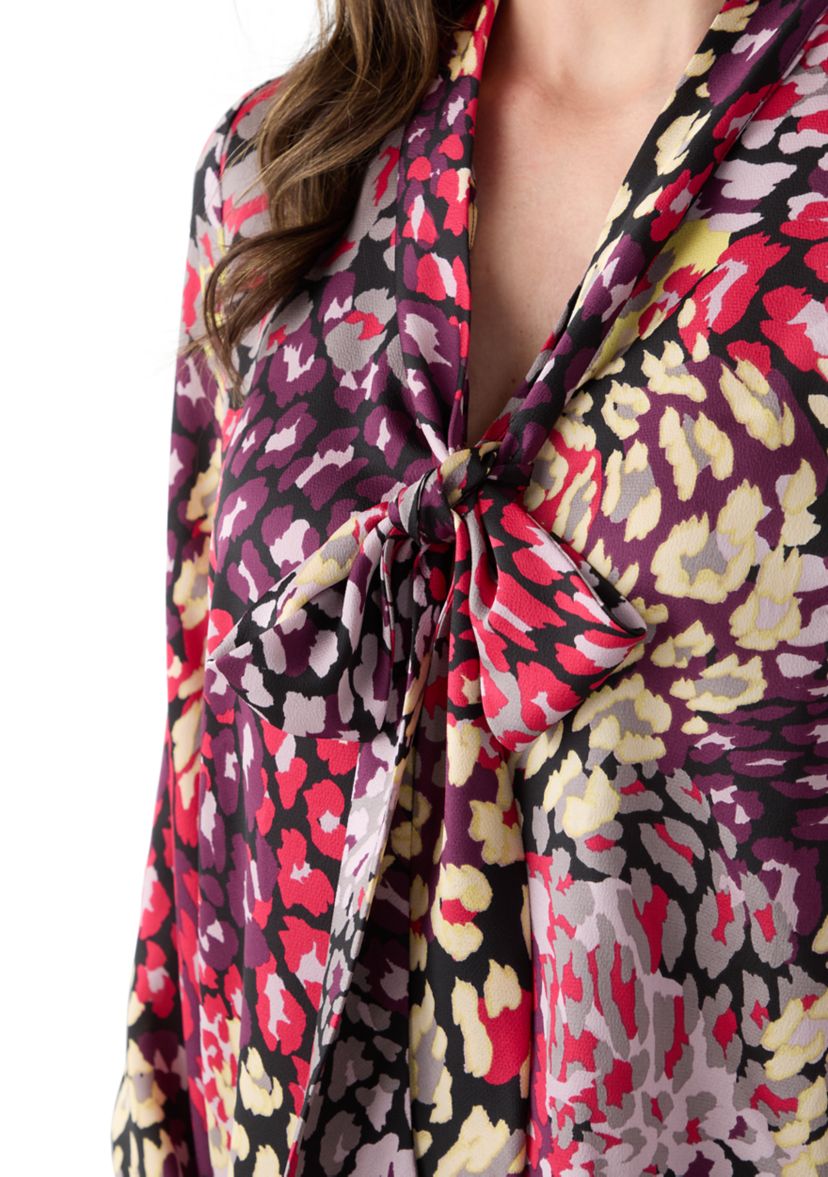 Womens Long Sleeve Satin Tie Neck Top