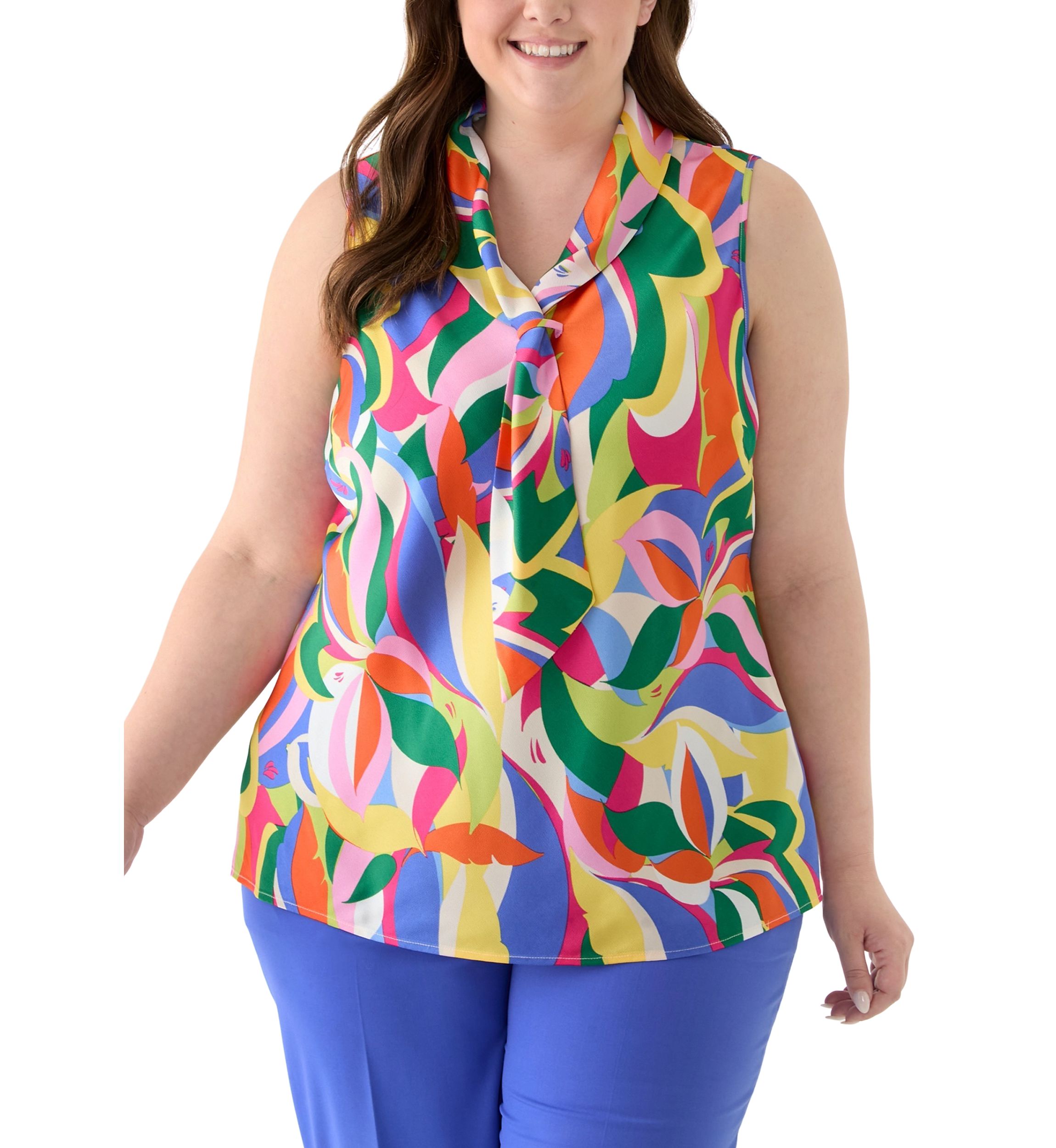 Plus Size Tie Front Hammer Satin Top