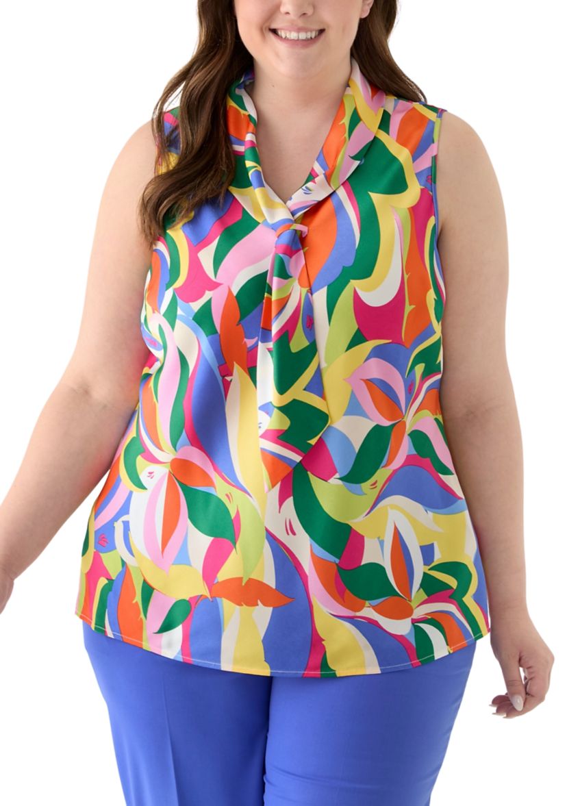 Plus Size Tie Front Hammer Satin Top