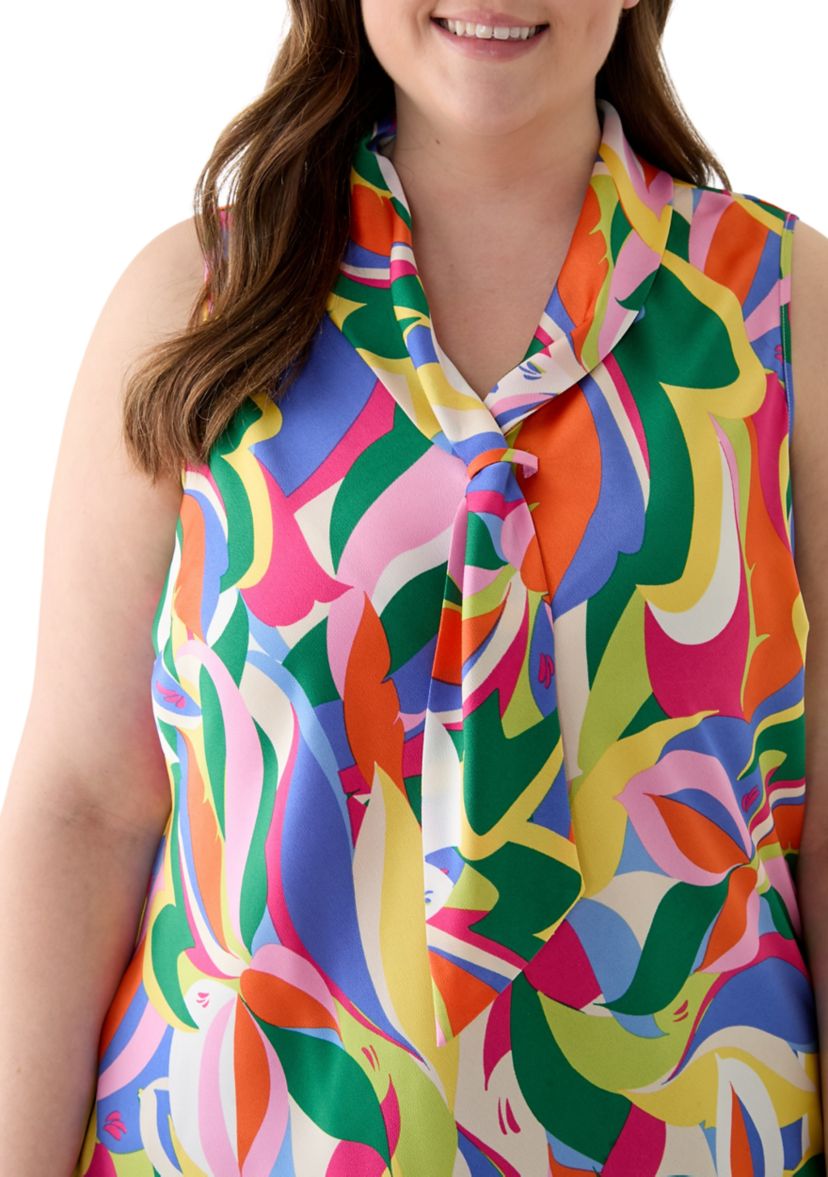 Plus Size Tie Front Hammer Satin Top