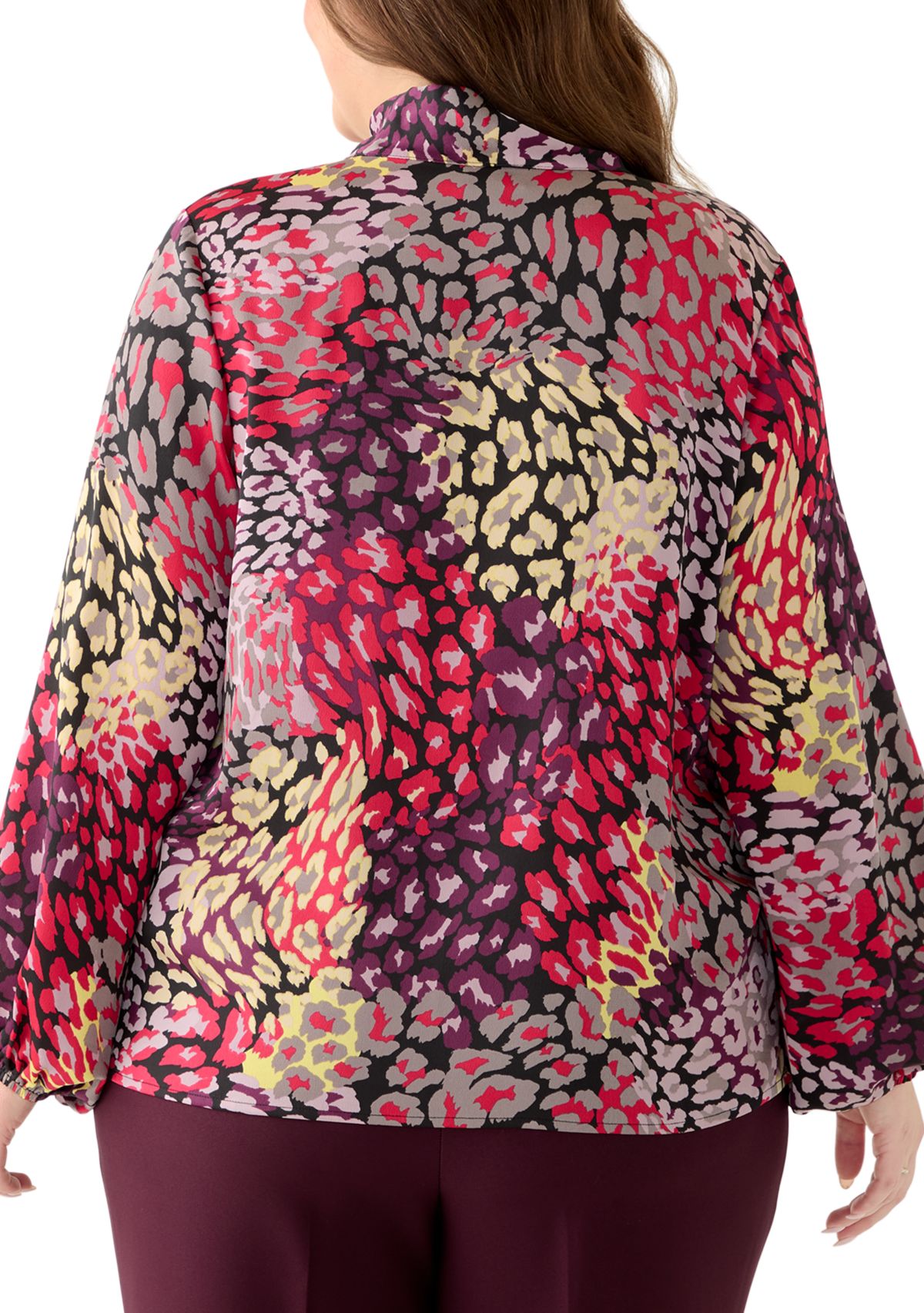 Plus Size Hammer Satin Tie Neck Blouse