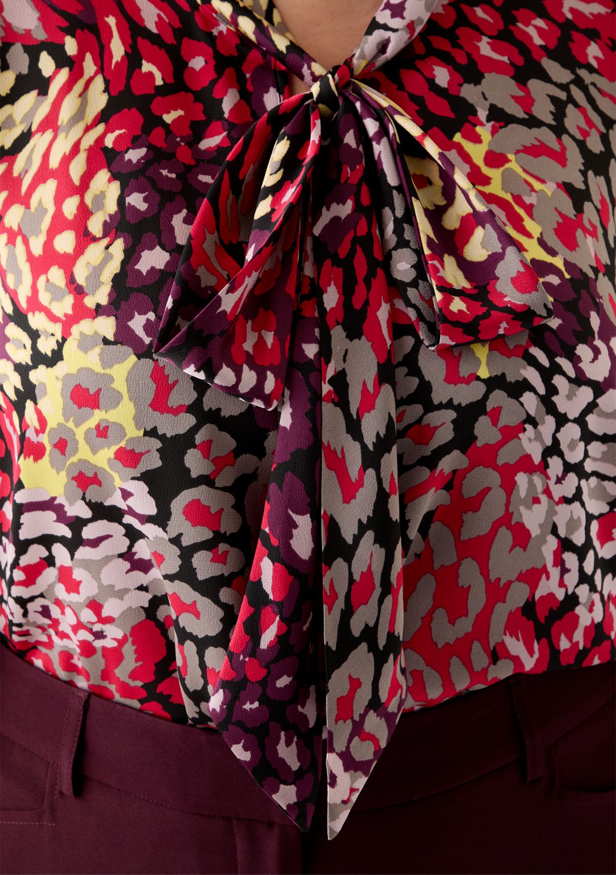 Plus Size Hammer Satin Tie Neck Blouse