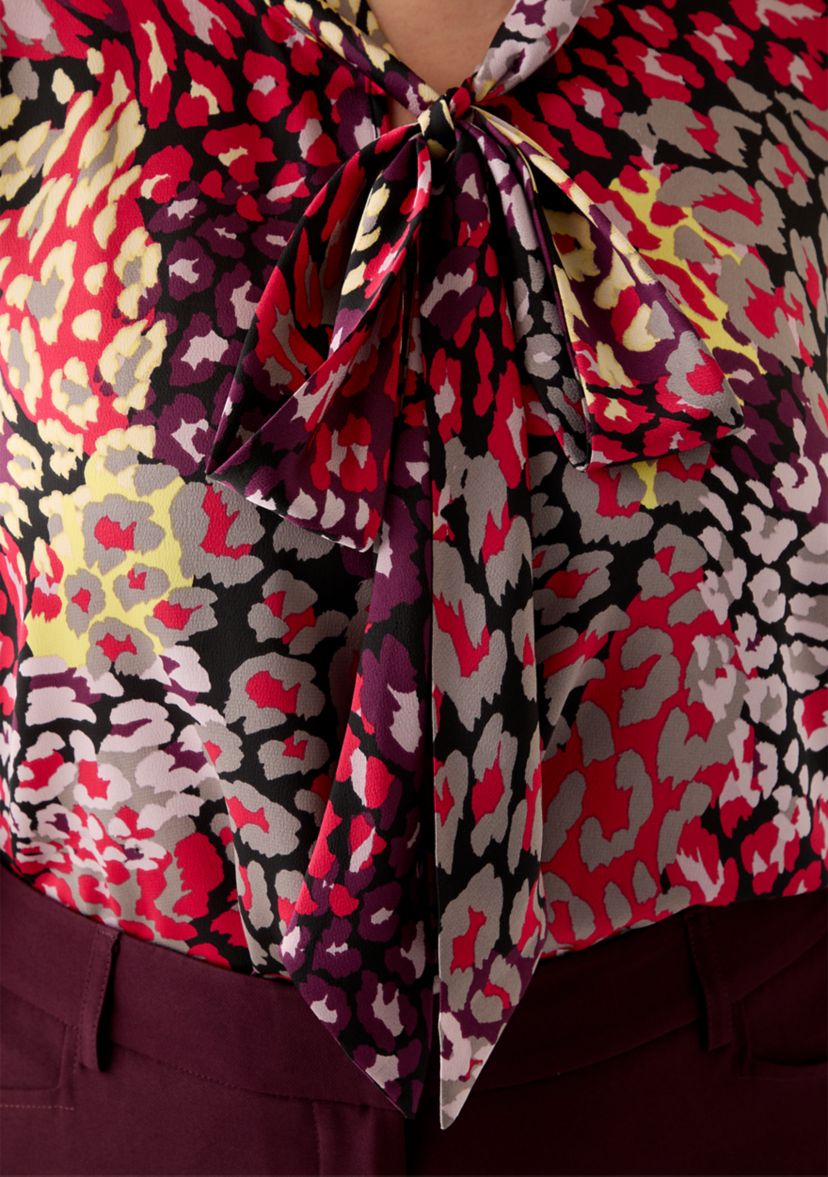 Plus Size Hammer Satin Tie Neck Blouse